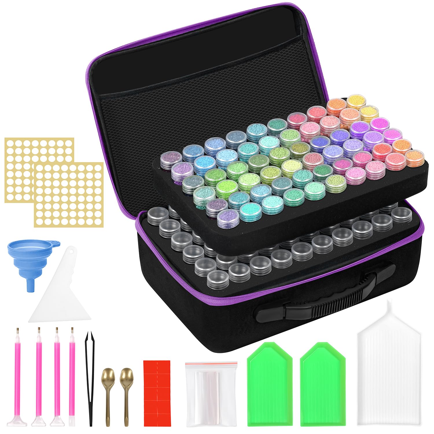 ABOUT SPACE Diamond Painting Storage Box - 120 Slots Bead Storage Boxes with Labels and Accessories, Sturdy Transparent Organizer for Glitters, Jewelry Making Tiny Beads,Diamonds(L 32 x B12 x H22 cm)