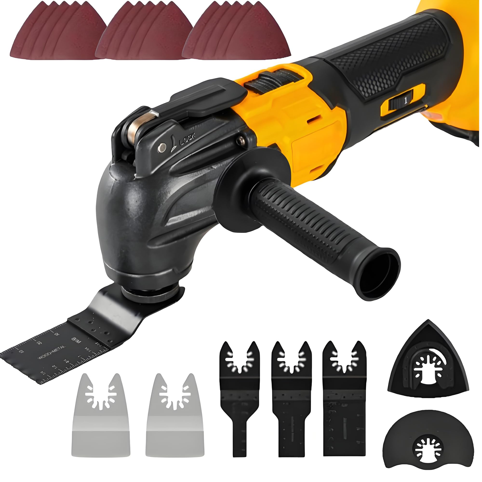 Herramienta oscilante inalámbrica, multiherramienta oscilante sin escobillas para batería Dewalt de 20 V máximo, velocidad de 6 velocidades, kit multiherramienta de 23 piezas para cortar, lijar