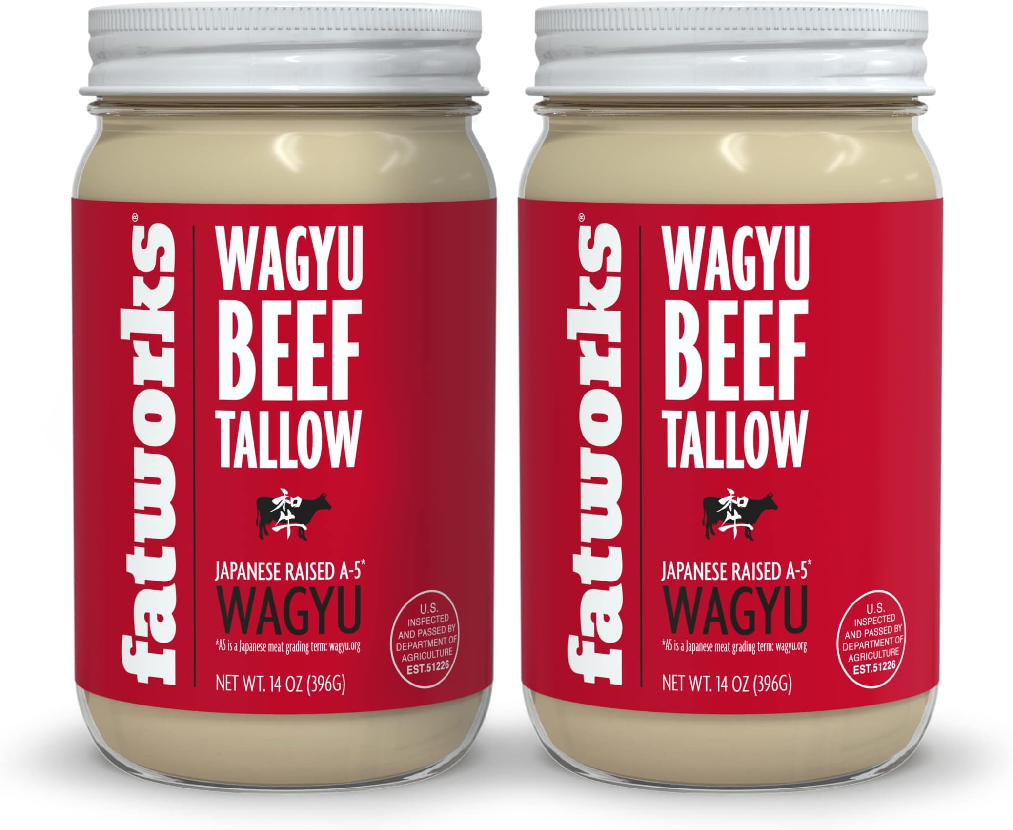 100% Pure A5 Japanese Wagyu Tallow, Ultimate Brisket Flavorizer, Certified A5 Wagyu, KETO, PALEO, CARNIVORE, WHOLE30 friendly, Non Hydrogenated- 14 oz. (2 Pack)