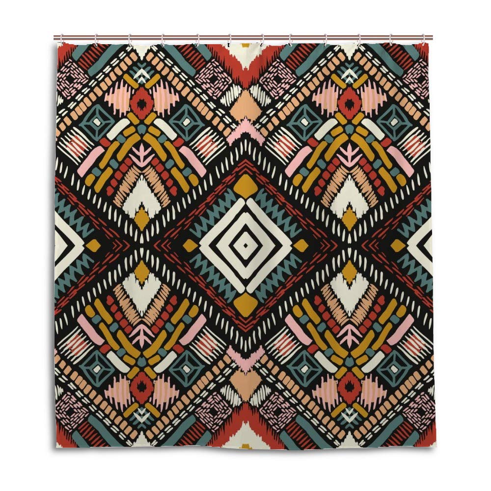 Rideau de douche en tissu imperméable 66x72 motif ethnique pour baignoire