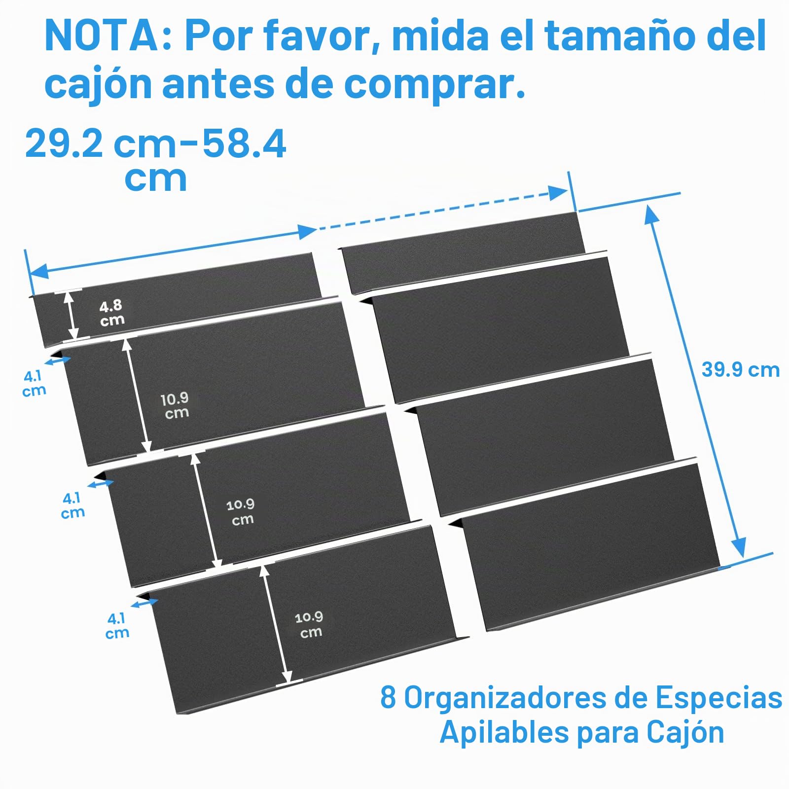 Especiero de Cajón, Especieros para Cocina en 4 Niveles, Organizador de Especias de 29 cm a 58 cm, Inserto de Especias para Diferentes Anchos de Cajones - Negro, Aluminio