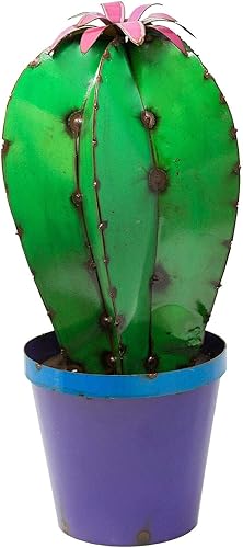 Miniatura 2 de Rustic Arrow Cactus en maceta con flor - Arte de jardín alto, multicolor