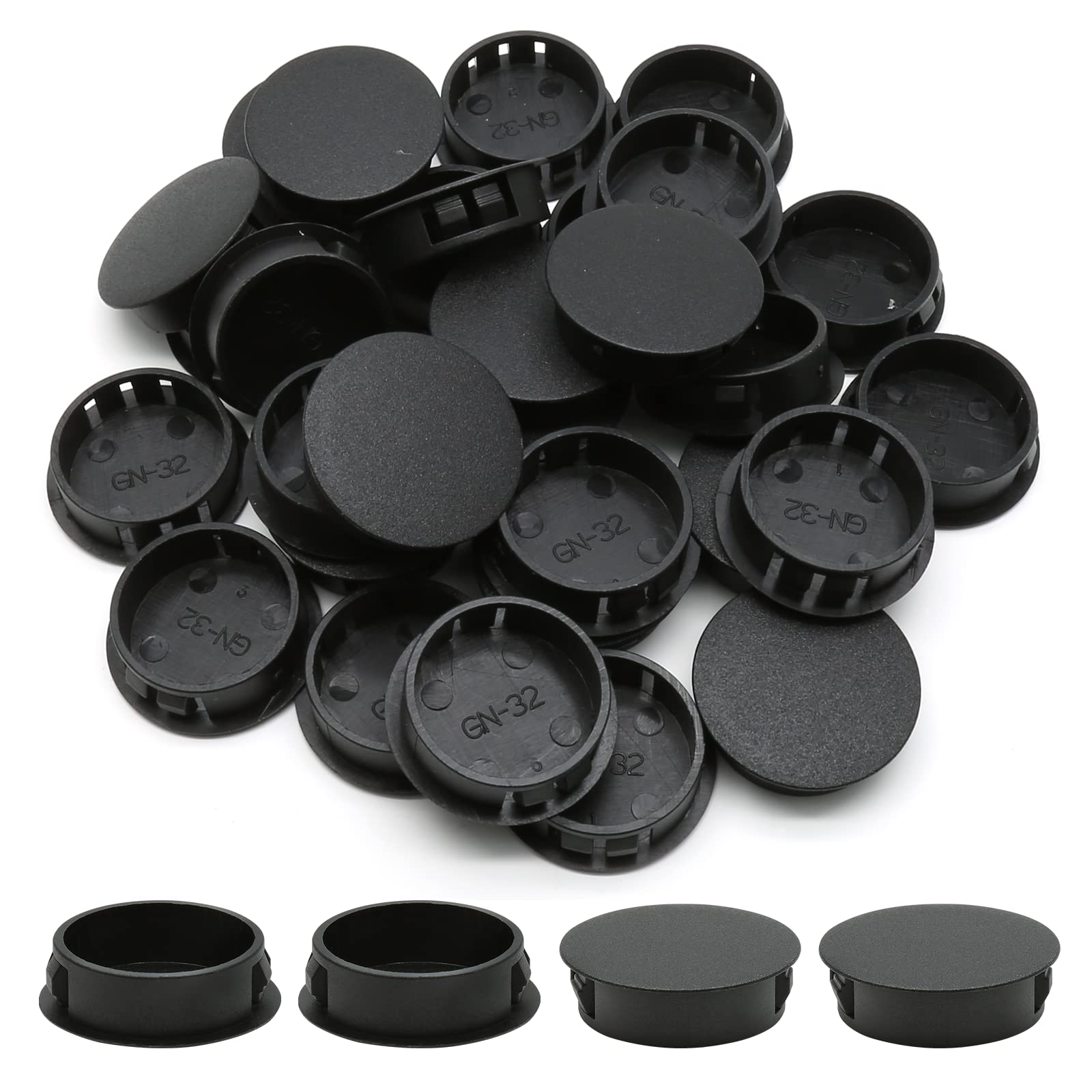 30PCS 32mm(1 1/4") Black Hole Plugs Plastic Flush Type Hole Plugs Snap in Locking Hole Tube, Furniture Fencing Post Pipe Insert End Caps (Black)-image-17