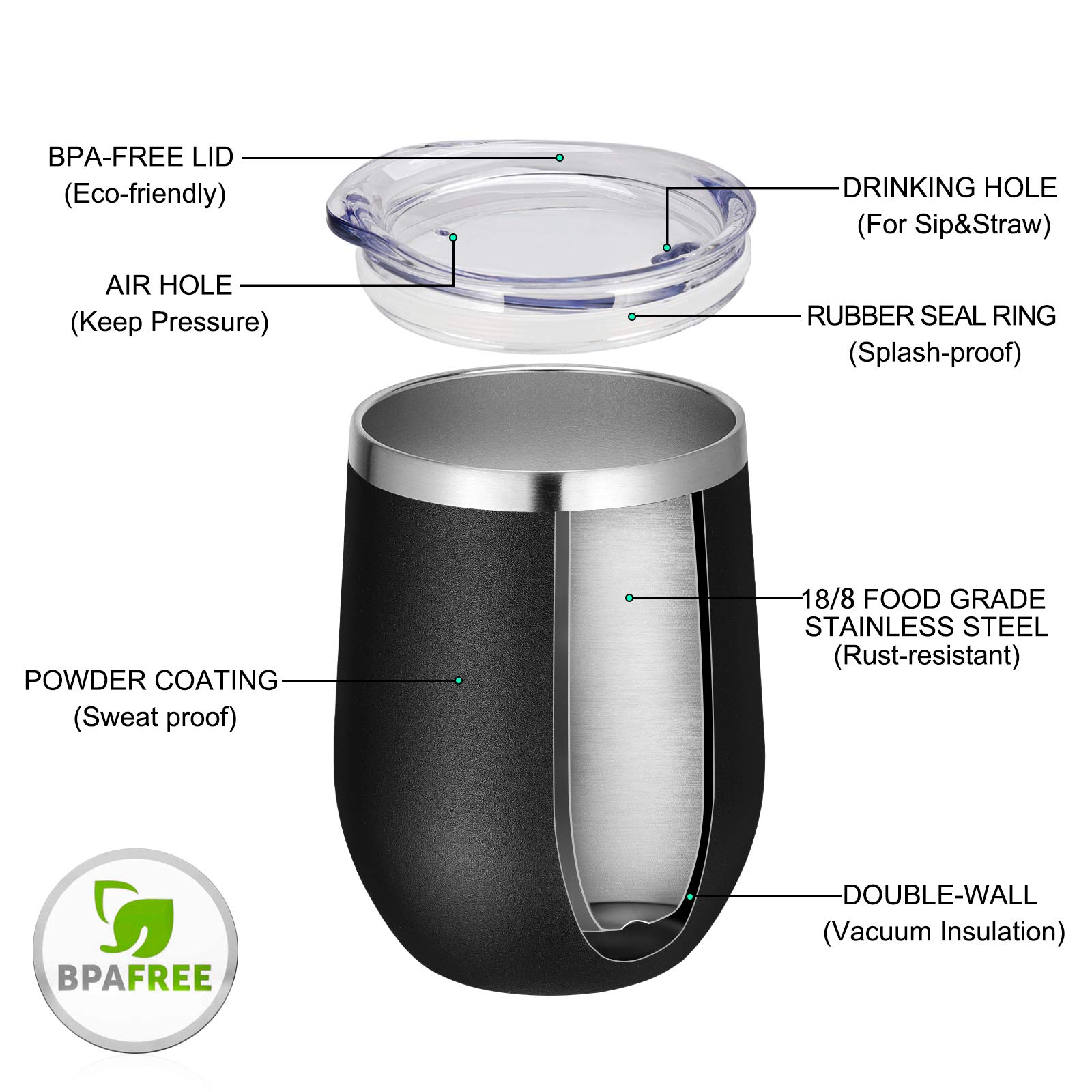 Set De 12 Gobelets Vin De Noël – Acier Inoxydable Double Paroi, Isolés, 12 Oz