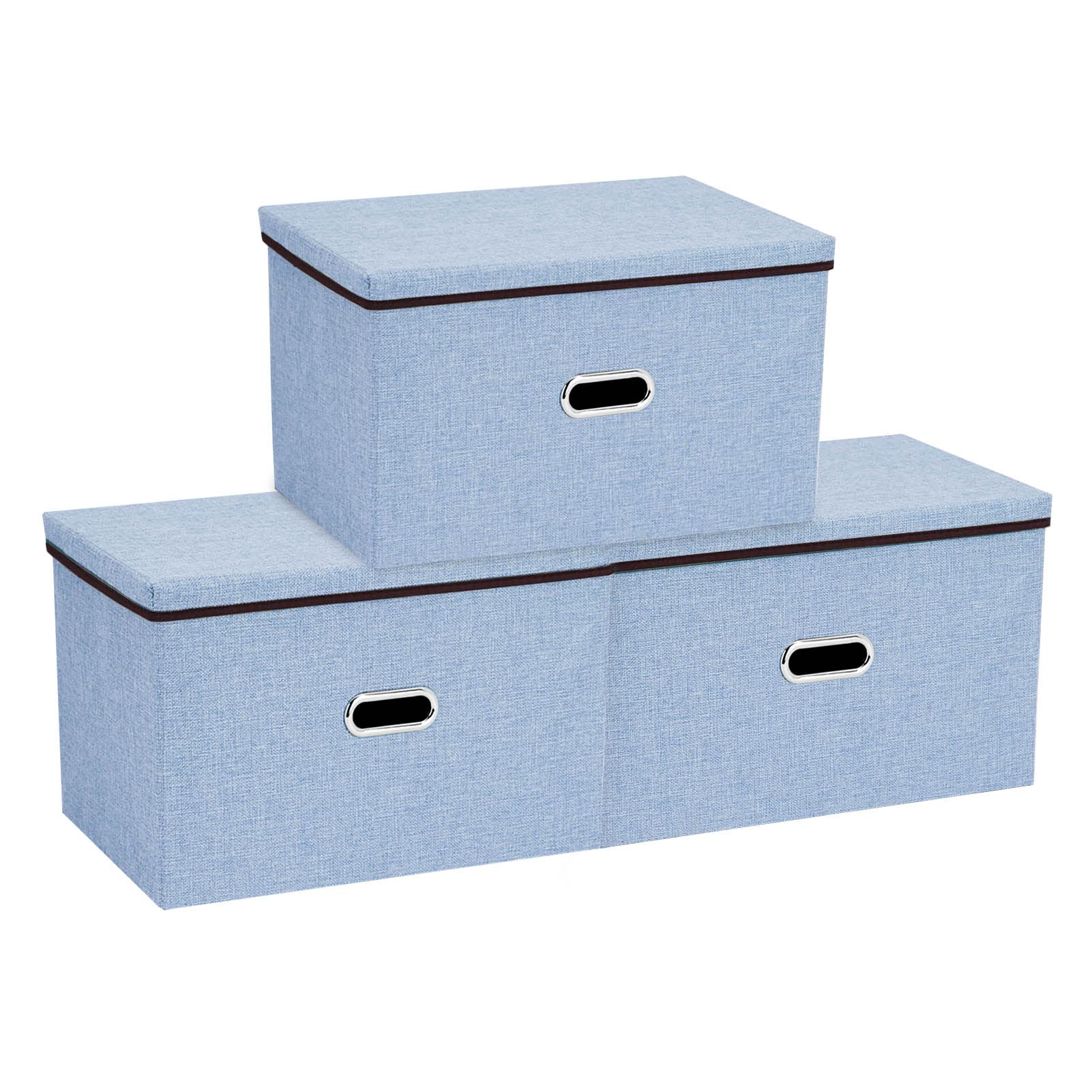 Youyijia 3 Pack Storage Boxes with Lids 45x30x30cm Large Collapsible Storage Baskets for Shelves Foldable Linen Fabric Storage Bins with Handle Cube Storage Unit for Organizing Clothes Blue โ image 1