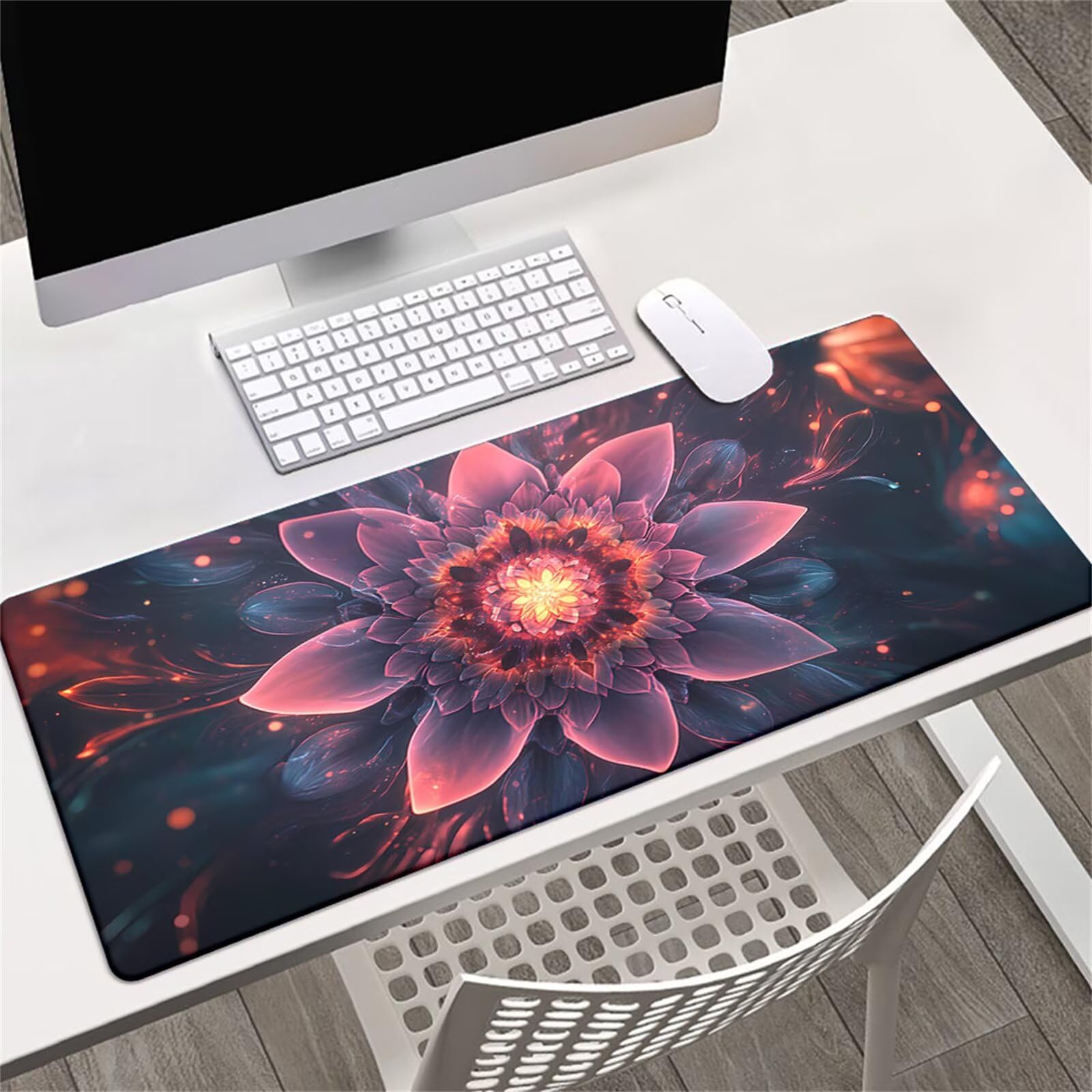 Tappetino per Mouse da Gioco XXL 1200x600x3 mm, Desk Pad Grande con Bordi Cuciti, Base in Gomma Antiscivolo, Accessorio per Ufficio e PC (Fiori Astratti)