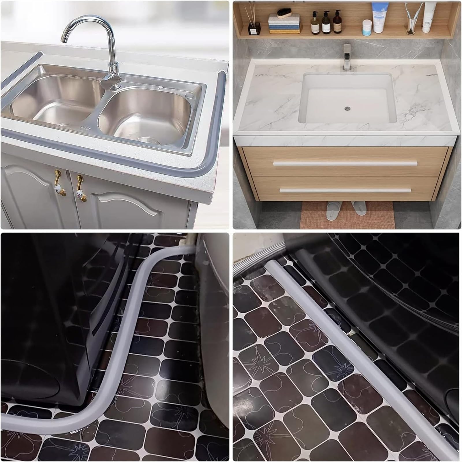 Tope de Silicona para Puerta de Ducha, Autoadhesivo, Transparente, Barrera para Suelo de baño y Cocina, Color Negro, 1 m