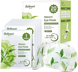BeHoomi Steam Eye Mask for Dry Eyes, 20 Packs Green Tea Heated Eye Mask, Self Heating Disposable SPA Warm Eye Compress Sleep Mask for Dark Circles & Puffiness, Refresh Tired Eyes, Stress Relief