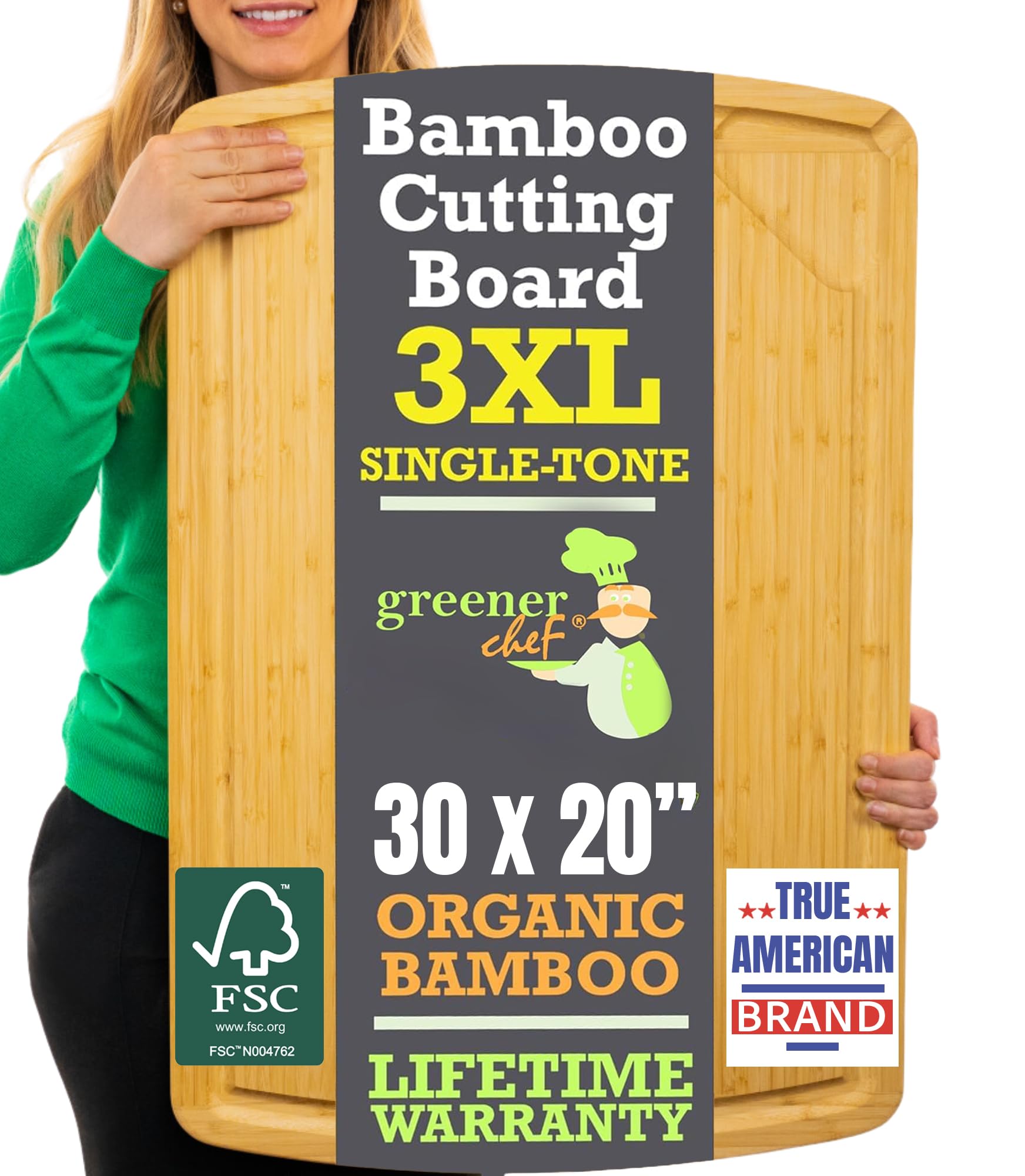 30 Inch 3XL Extra Large Cutting Board With Lifetime Replacements - Oversized Bamboo Stove Top Cover Noodle Board - Wooden Meat Carving and Charcuterie