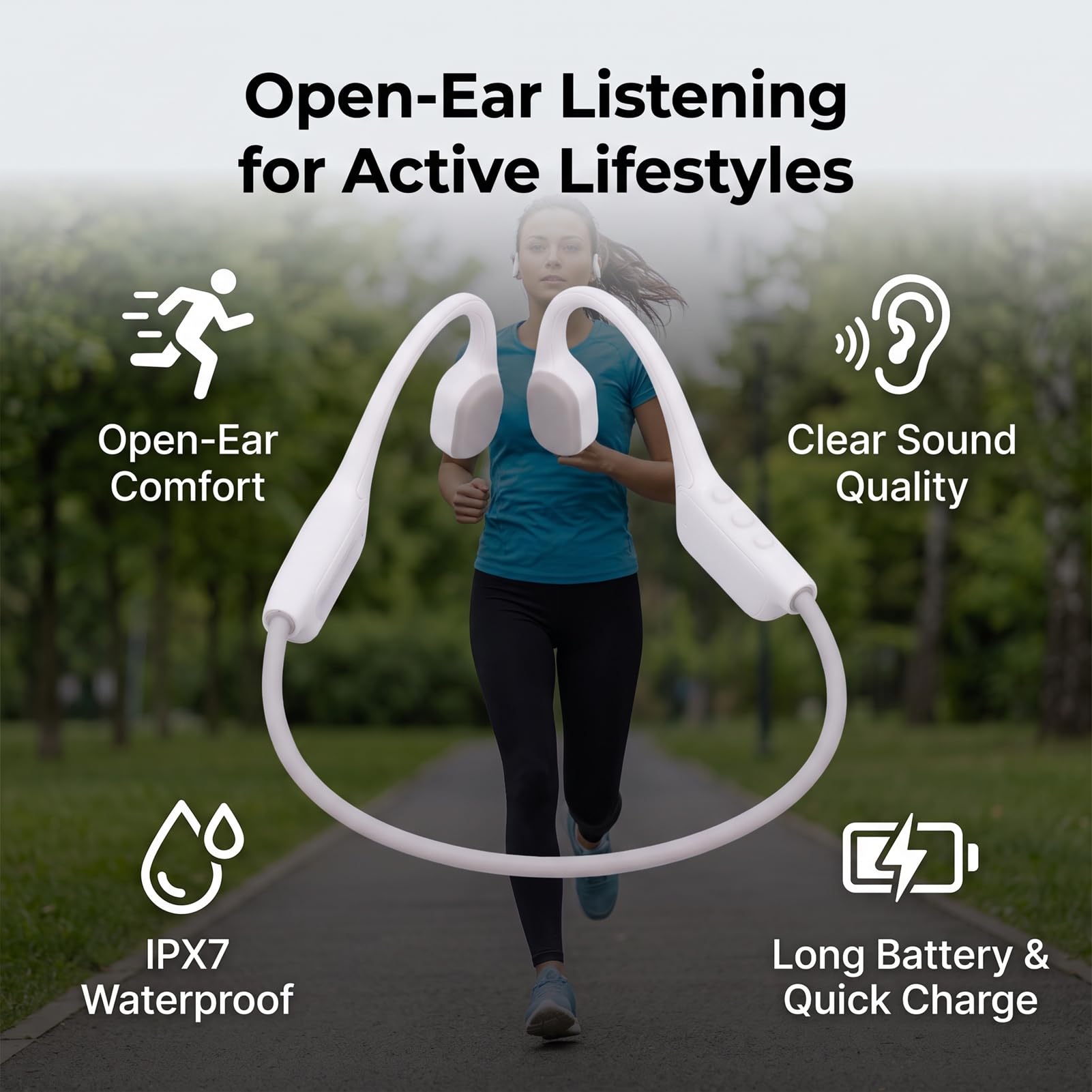 Cuffie a Conduzione Ossea, Bluetooth 6.0, 25g, IPX7 (WHITE) | Auricolari Sportivi Wireless, Struttura PC in ABS, Consapevolezza 'orecchio Aperto, Corsa, Ciclismo, Escursionismo
