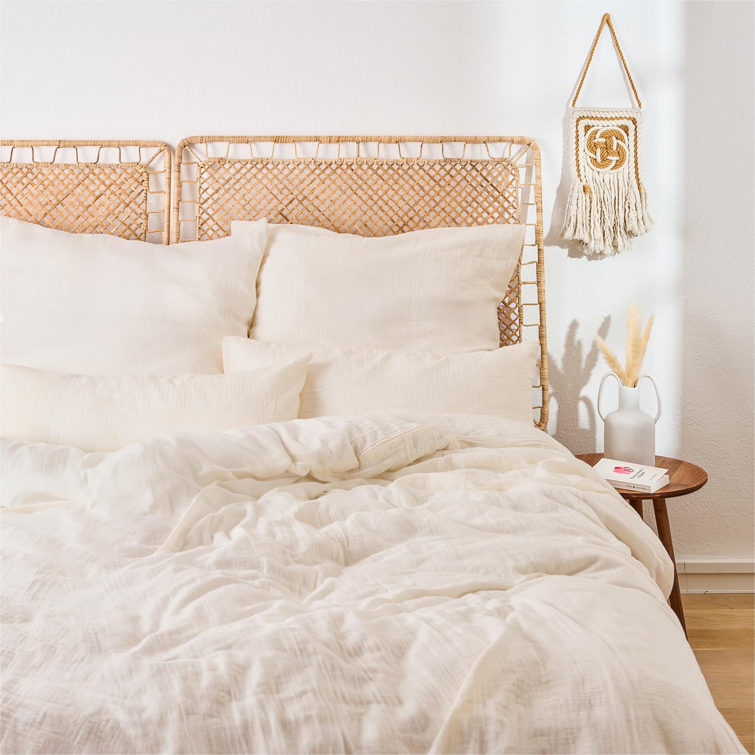 Coton 200x200 parure de lit avec housse de couette beige et deux taies d'oreiller 80x80