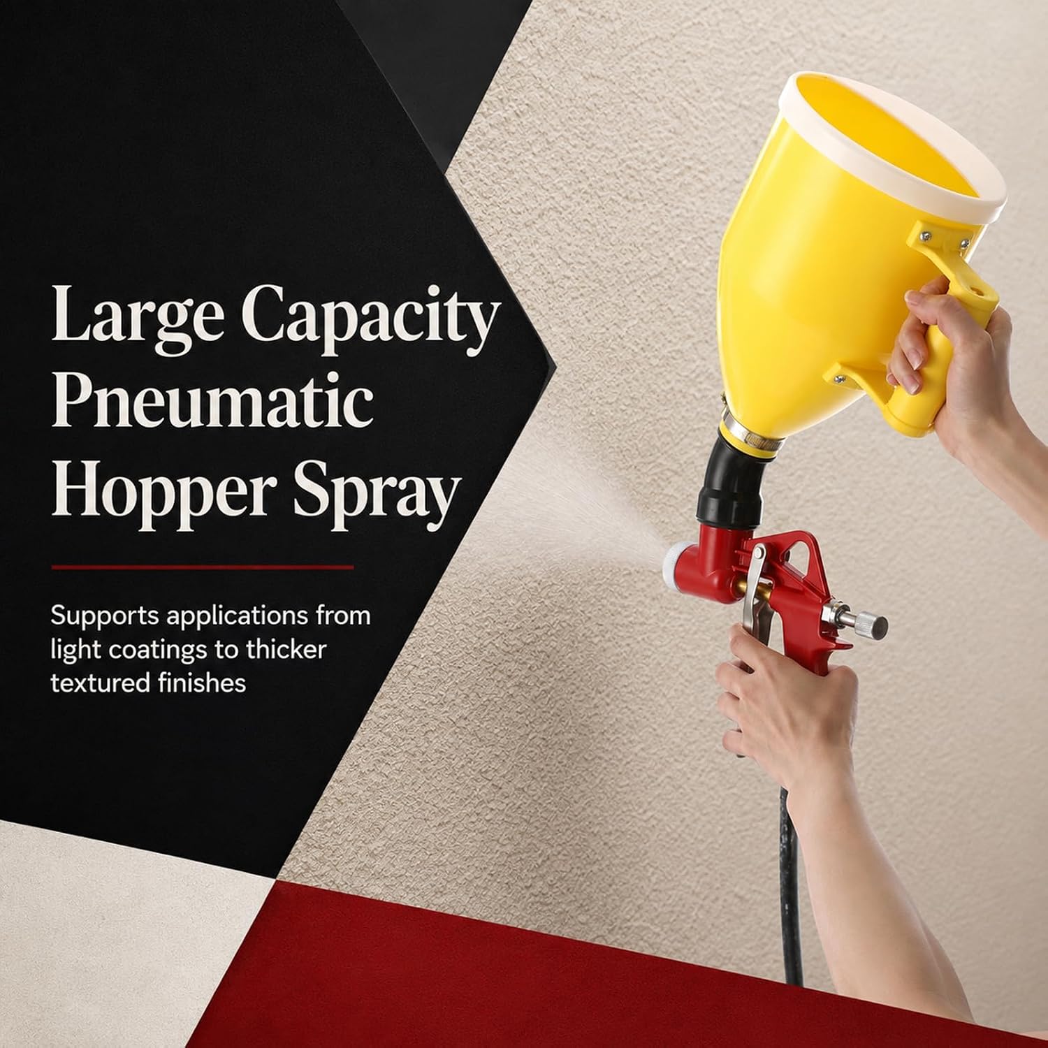 Pneumatic Texture Hopper, 0.8 Gal, 3 Nozzles, Bent Tube for Wall & Ceiling