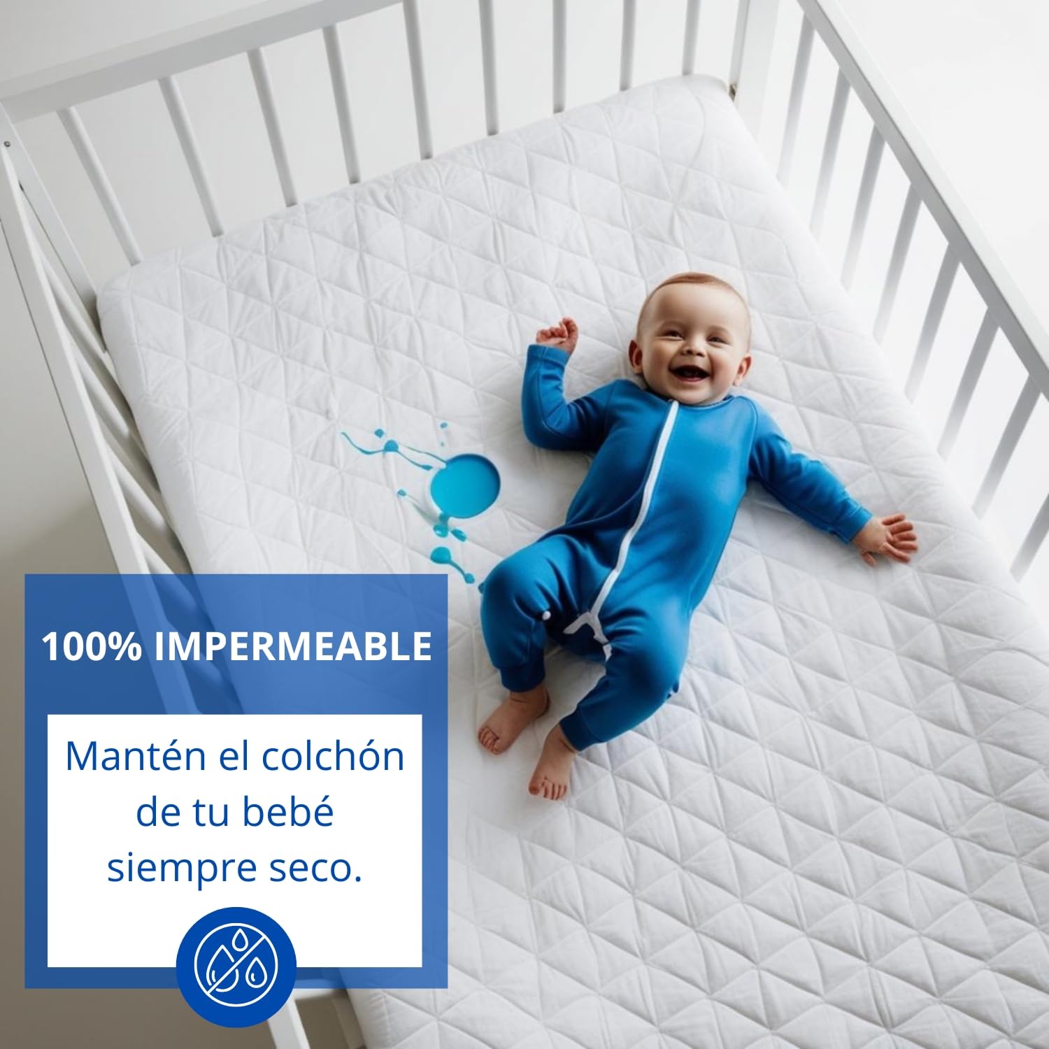 Protector de Colchón Cuna 60x120cm DECASATEXTIL® - Acolchado, Impermeable, Transpirable, Hipoalergénico y Antiácaros - para un Sueño Seguro y Limpio Blanco