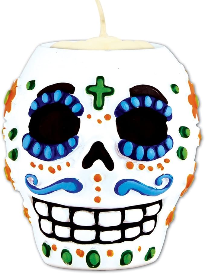 Beistle 6-Piece Day of The Dead Male Tea Light Holder, White