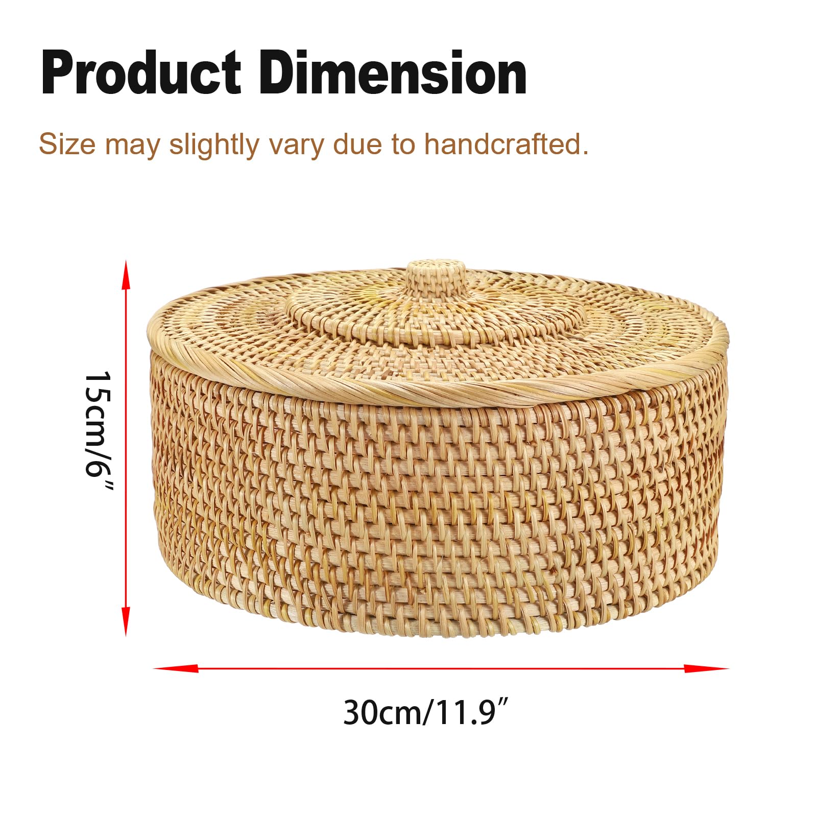 SUMTree Rattankorb Aufbewahrungskorb mit Deckel Dekorative Box Organizer für Regal, Haus, Küche (rund, 30 x 12 cm)