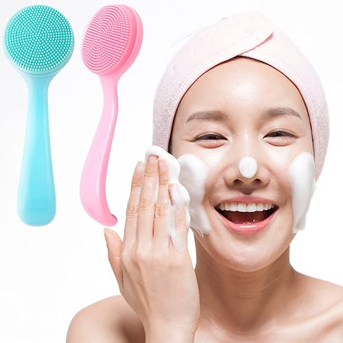 Miniatura 6 de Paquete de 4 cepillos de limpieza facial manual de silicona, agradable a la piel, impermeable, limpiador exfoliante para puntos negros, espinillas,