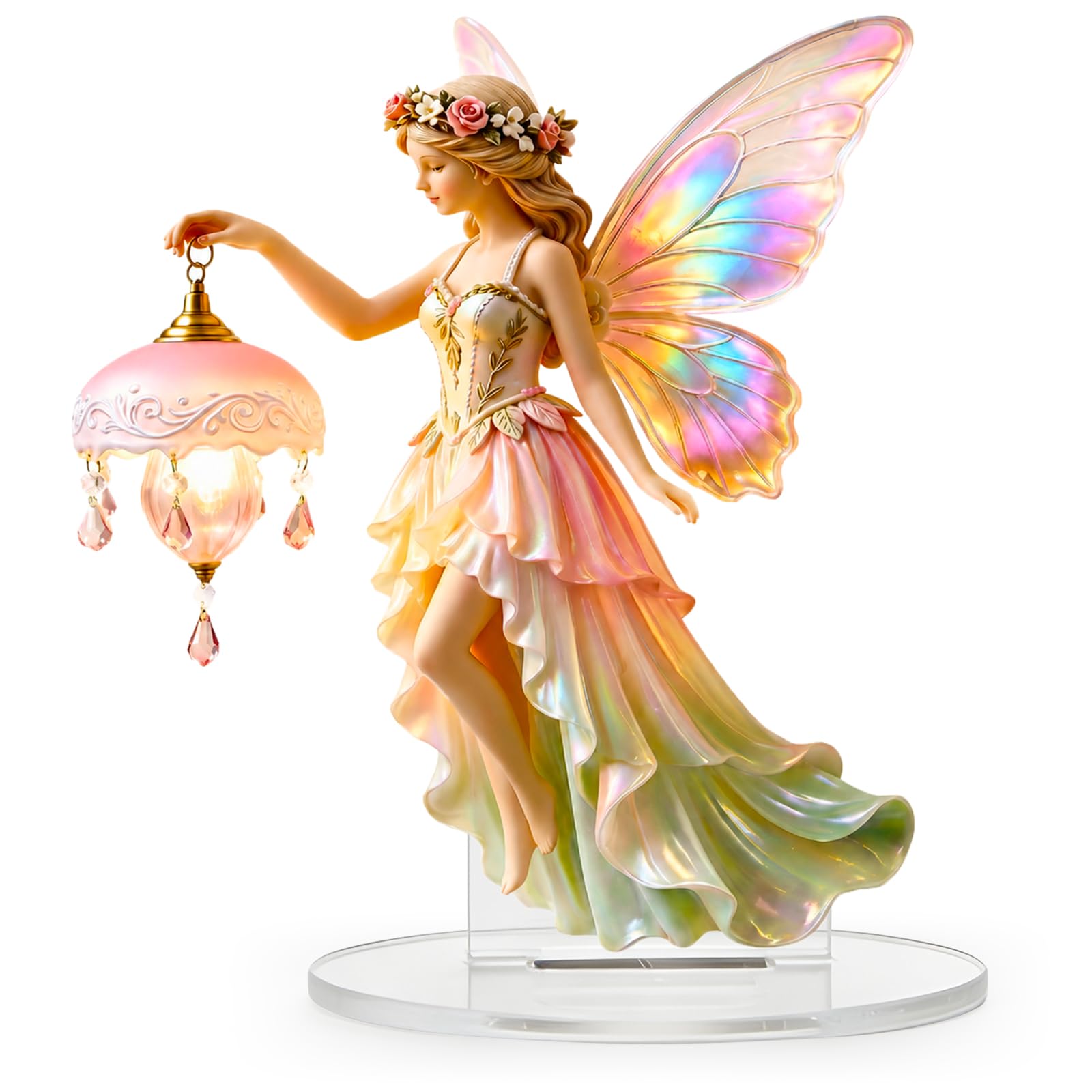 Fairy Ornament with Lantern, 3D Acrylic Garden Statues with Base