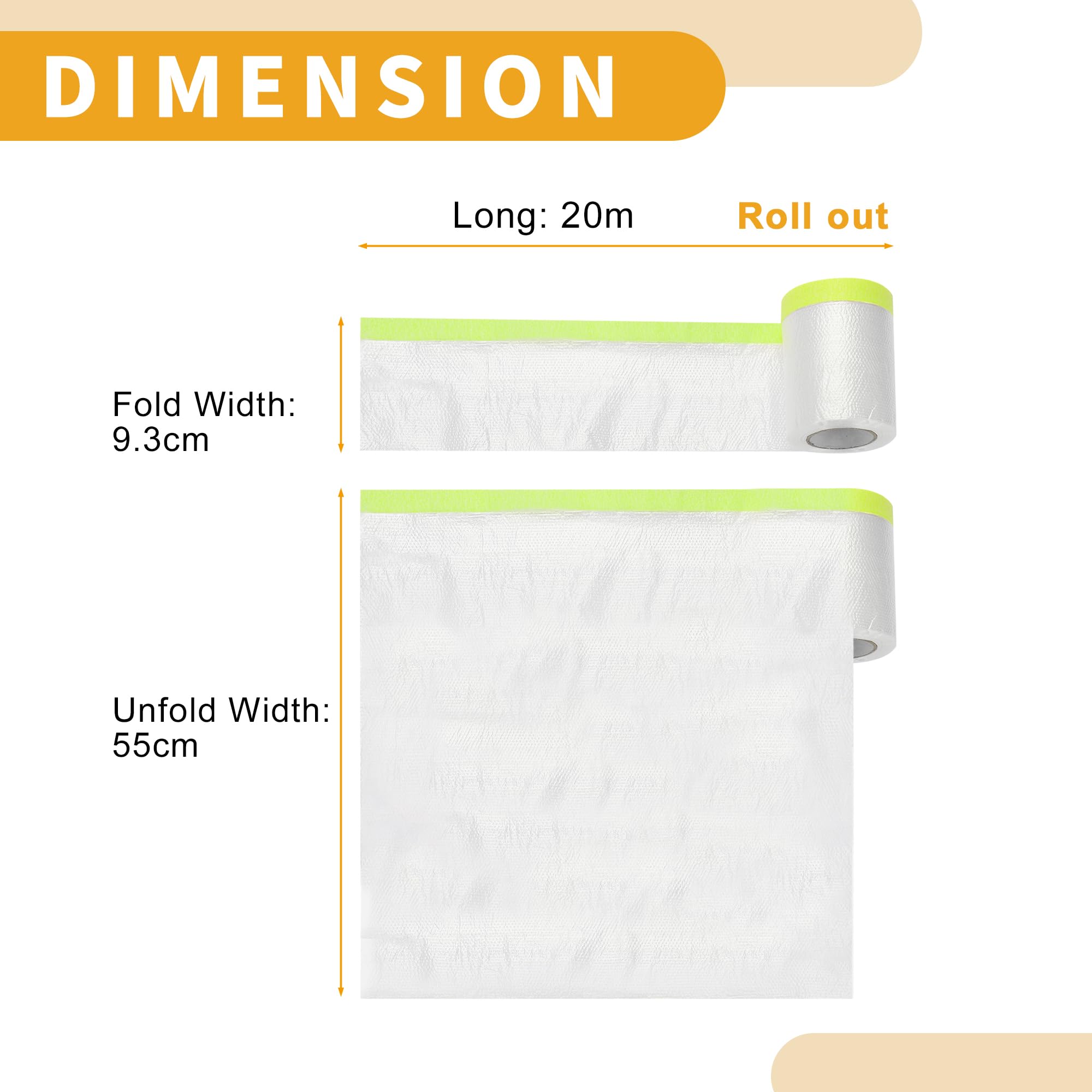 Partuto 1 Pcs Universal Pre-Taped Masking Film Plastic Cover PE Film Paper White Green 55x2000cm / 65.62ftx21.65 - Image 4