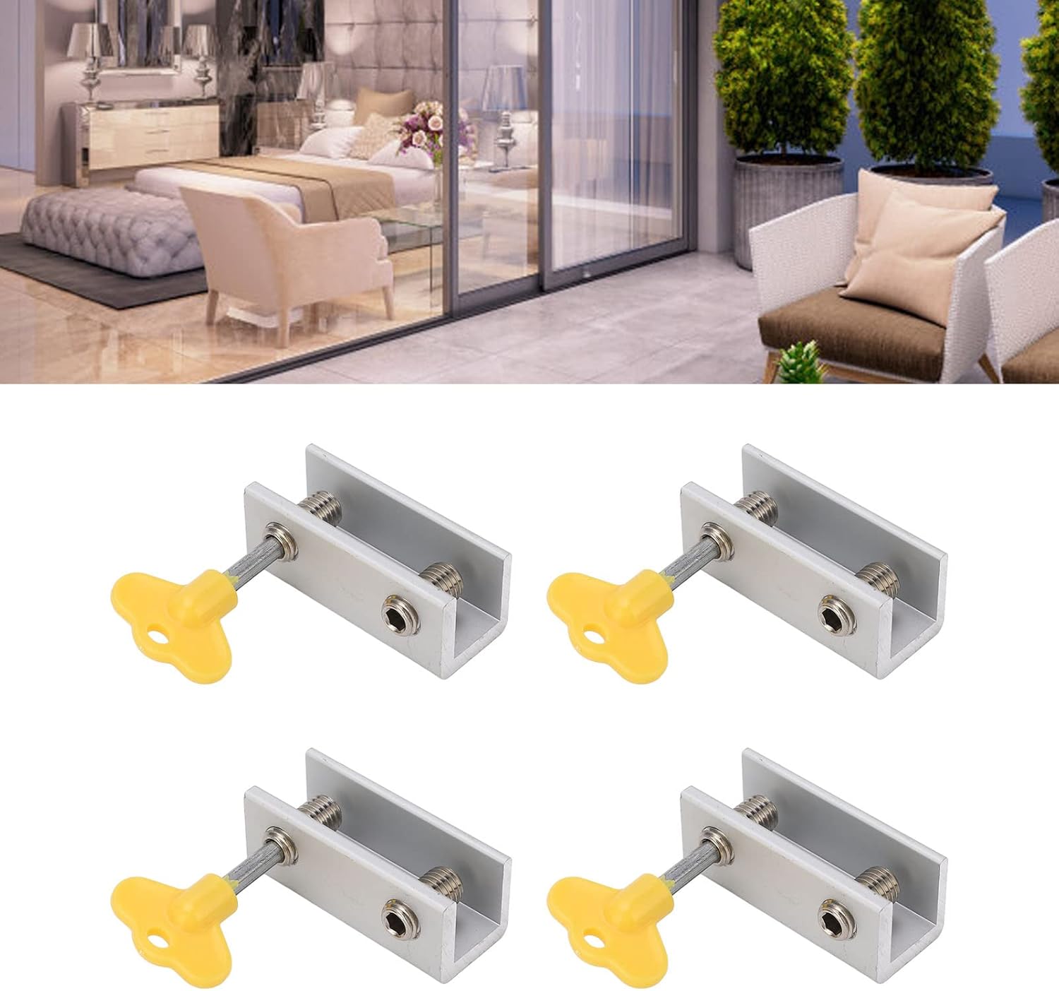 4Set Window Lock Aluminium Alloy Adjustable Security Lock Stopper with Key for Vertical Horizontal Sliding Window
