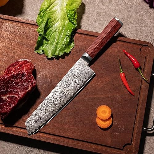 Miniatura 4 de Juego de utensilios de cocina de 6 piezas, cuchillo de chef de damasco, hoja afilada de acero inoxidable de alto carbono, VG10 de 67 capas, espiga