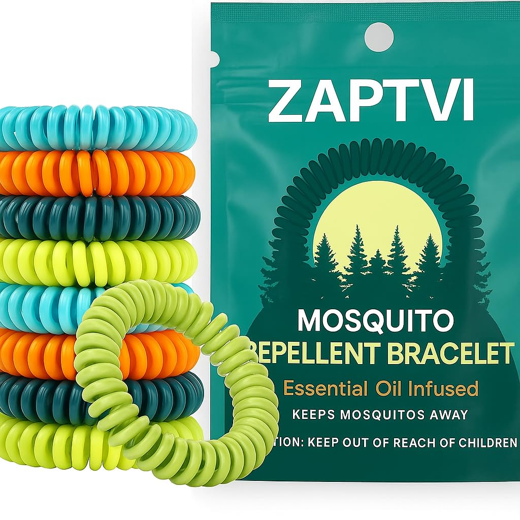ZAPTVI Natural Mosquito Repellent Bracelets (10 Pack) – DEET-Free Bug & Insect Protection Bands with Plant-Based Oils, Up to 250 Hours Each – Safe for Kids & Adults by Cliganic