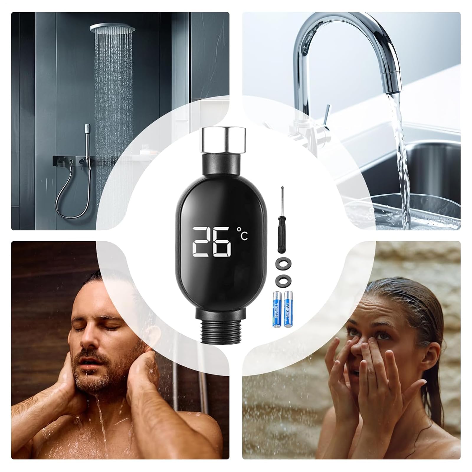 Duschthermometer, Wassertemperatursensor-Messgerät mit LED-Digitalanzeige, wasserdichtes Badezimmer-Zubehör für Küche, Wohnung, Hotel, Zuhause, Haushalt