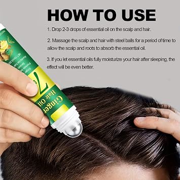 Roll On Ginger Hair Oil for Hair Growth, Ginger Extract Hair Serum to Reduce Hair Loss, Nourish Scalp & Smooth Frizzy, Dry, Damaged Hair - Strengthening, Moisturizing for All Hair Types, (2PCS)