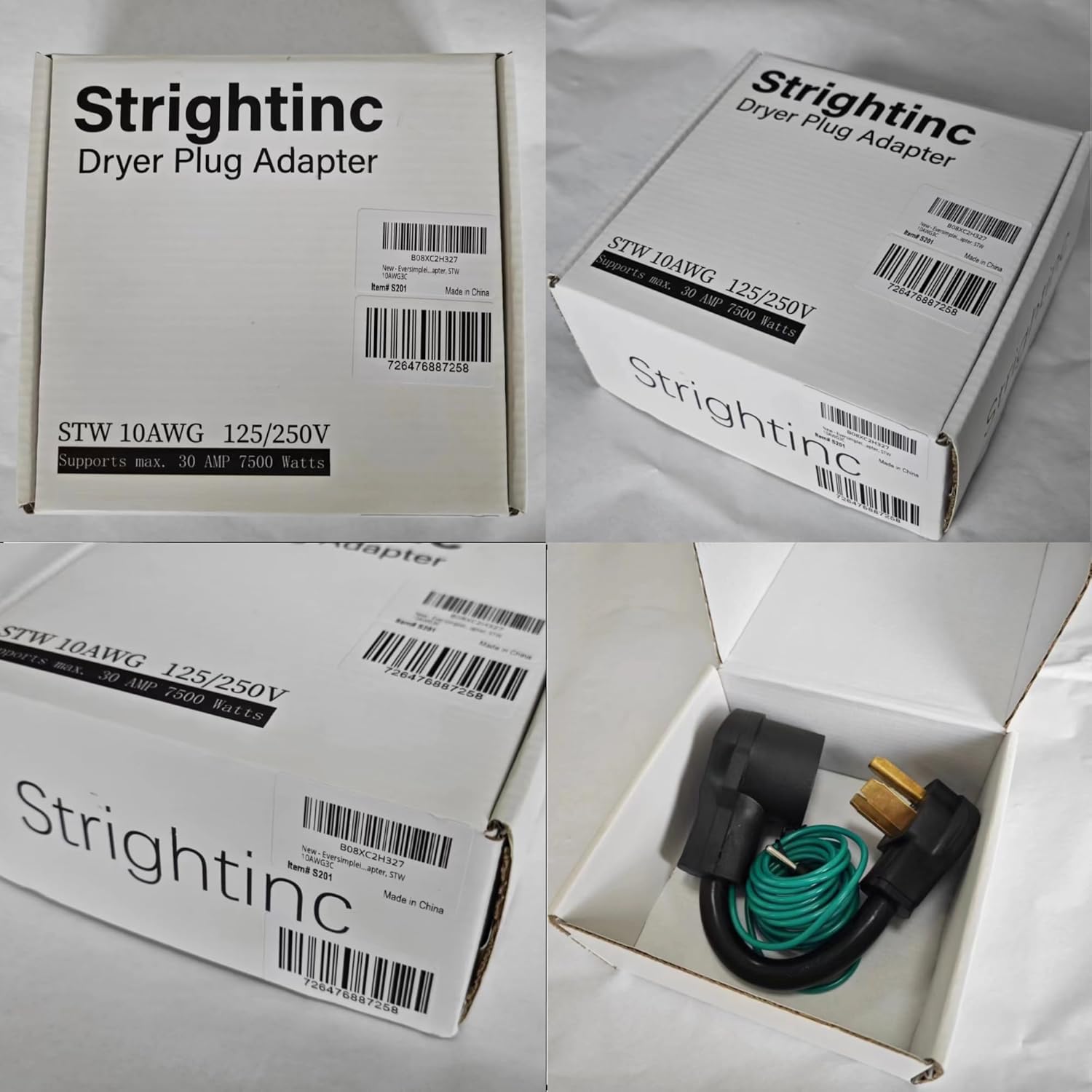 Eversimpleinc 4 to 3 Prong Dryer Adapter with Green Ground Wire - Connects New Dryer to Old Receptacle, 10-30P to 14-30R