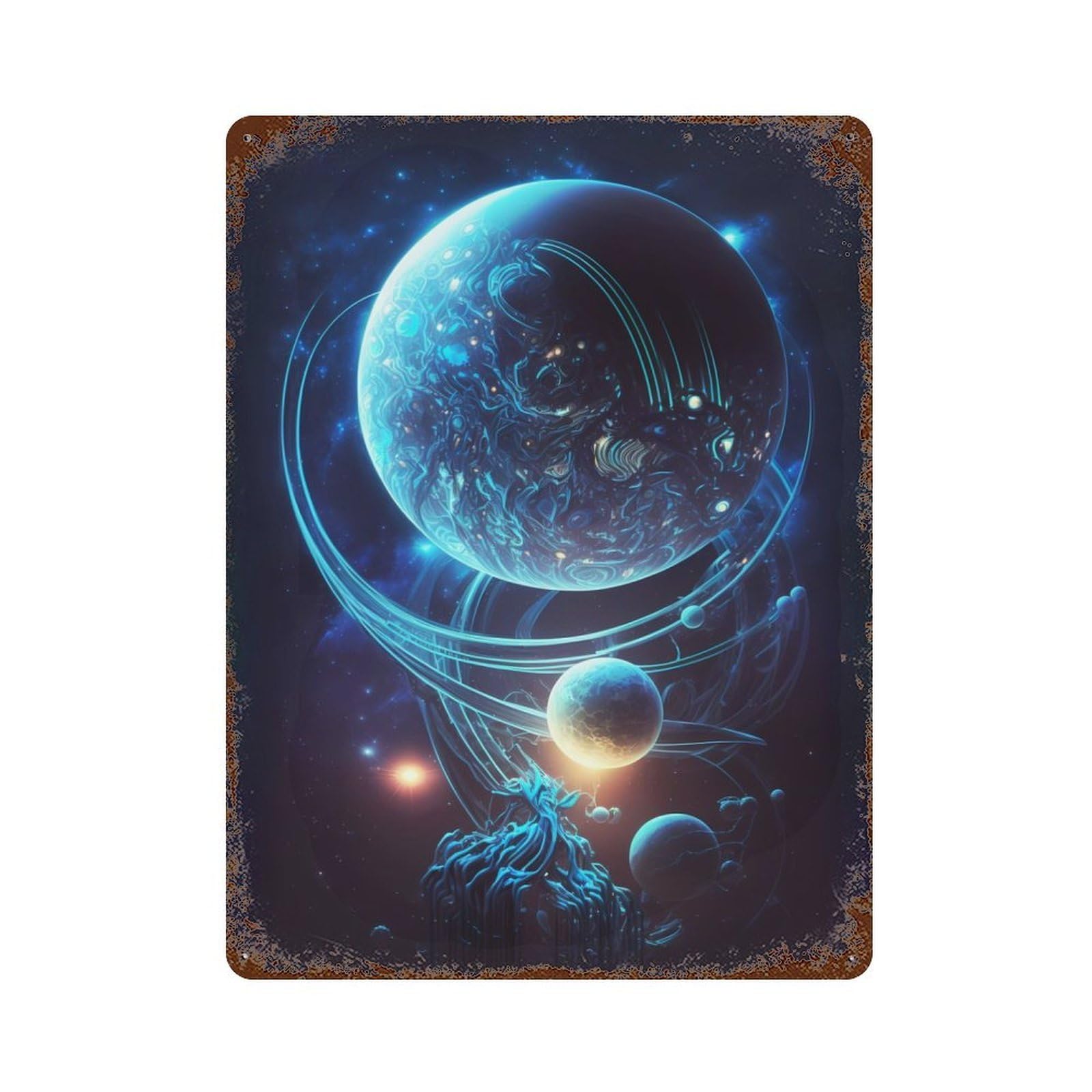 Planet Of Alien Vintage Wall Sign 15.7"x11.8", Rust Effect Metal Decor for Living Room, Hallway And Home Decor