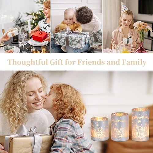 Miniatura 6 de Glasseam Candelabro de huracán de Navidad 3 piezas de candelabros de cristal plateado para centro de mesa, jarrones flotantes decorativos para velas