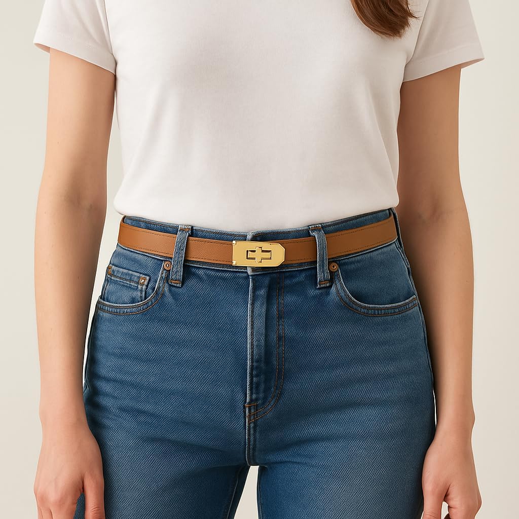 Infinite Basics 2- Pack Women’s Skinny Leather Adjustable Belt with Turn-Lock Buckle for Dresses & Jeans - Image 4