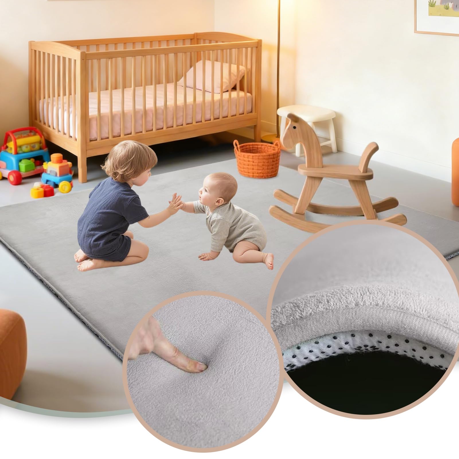 Spielmatte Baby 140 x 200 cm Silbergrau Krabbelteppich Baby, 2.5cm Dicke Krabbelmatte Memory Foam Kinderteppich, Teppich Kinderzimmer, Krabbeldecke Baby Rutschfester Spielteppich Baby
