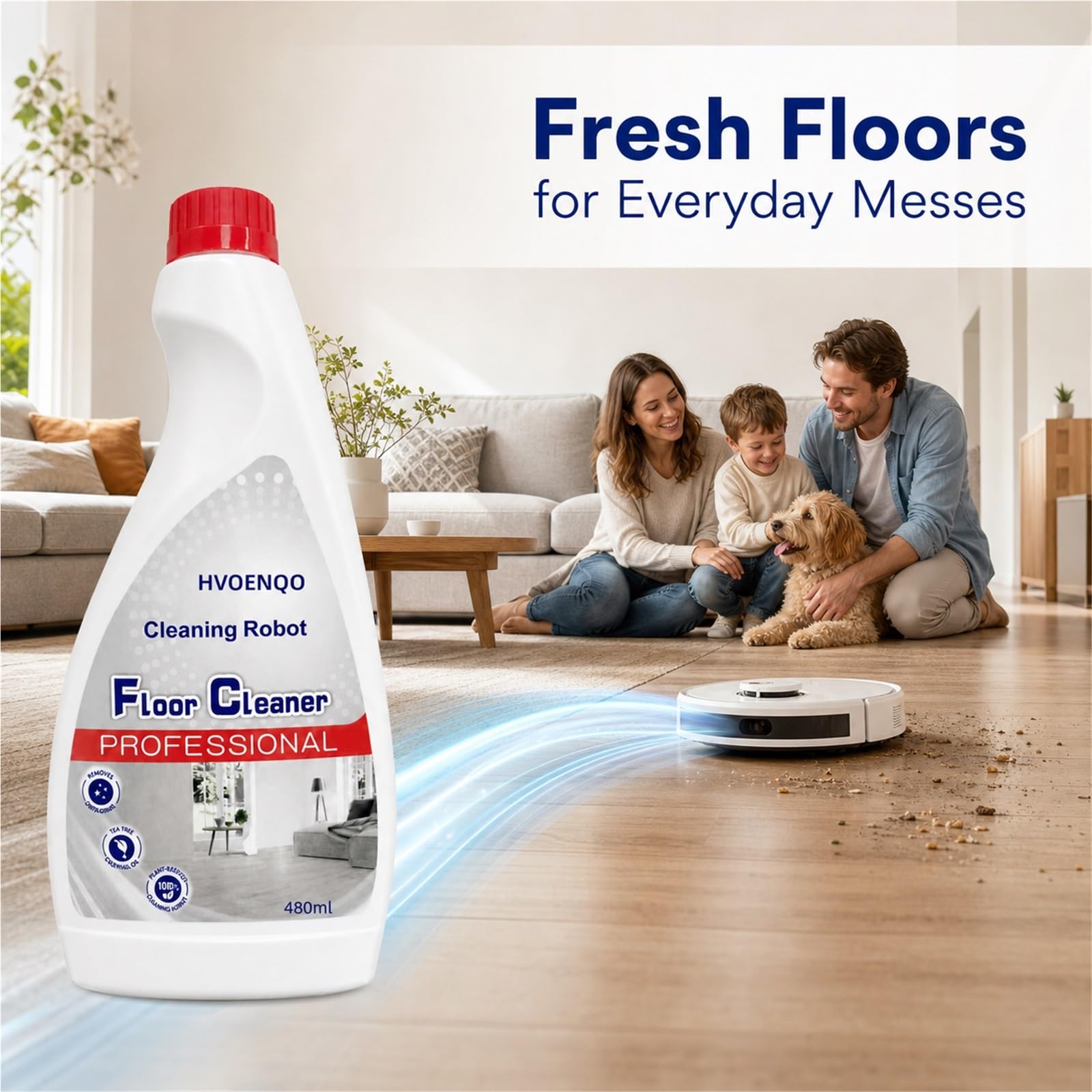 Líquido Limpiador for Pisos 480ml, Paquete De 4 Botella | Concentrado a Base de Plantas, Compatible con Roomba, con Función de Limpieza en Húmedo/Seco for Robot Aspirador