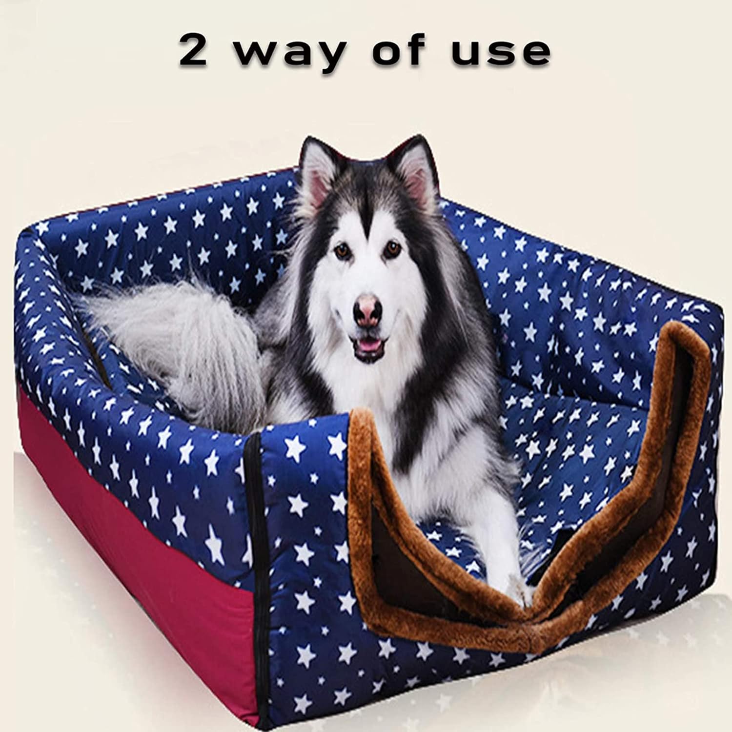 Wangle Medium Large Jumbo Dog Bed Dog House with Roof,Warm Heated Cushion Igloo 2 In 1 Portable Dog House Kennel Washable Comfy Calming Wicker Pet Sofa Bed X-Large-XX-Large
