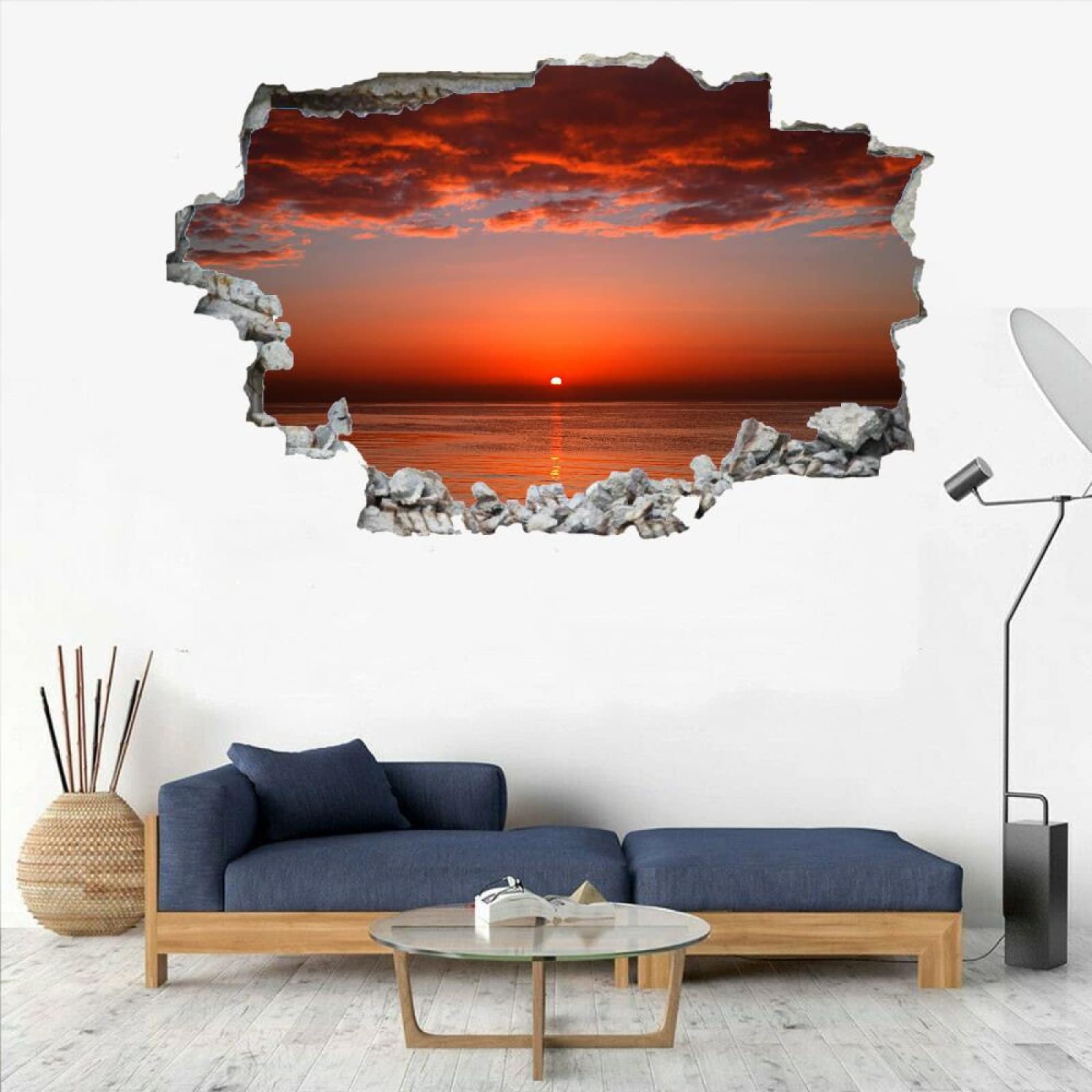 Sonnenaufgang 3D Wandaufkleber, Wolken Durchbruch Wandtattoos Deko Wand Selbstklebend Landschaft, Wand Aufkleber Wanddurchbruch Wandsticker für Zuhause, Badezimmer, Schlafzimmer, Wohnzimmer