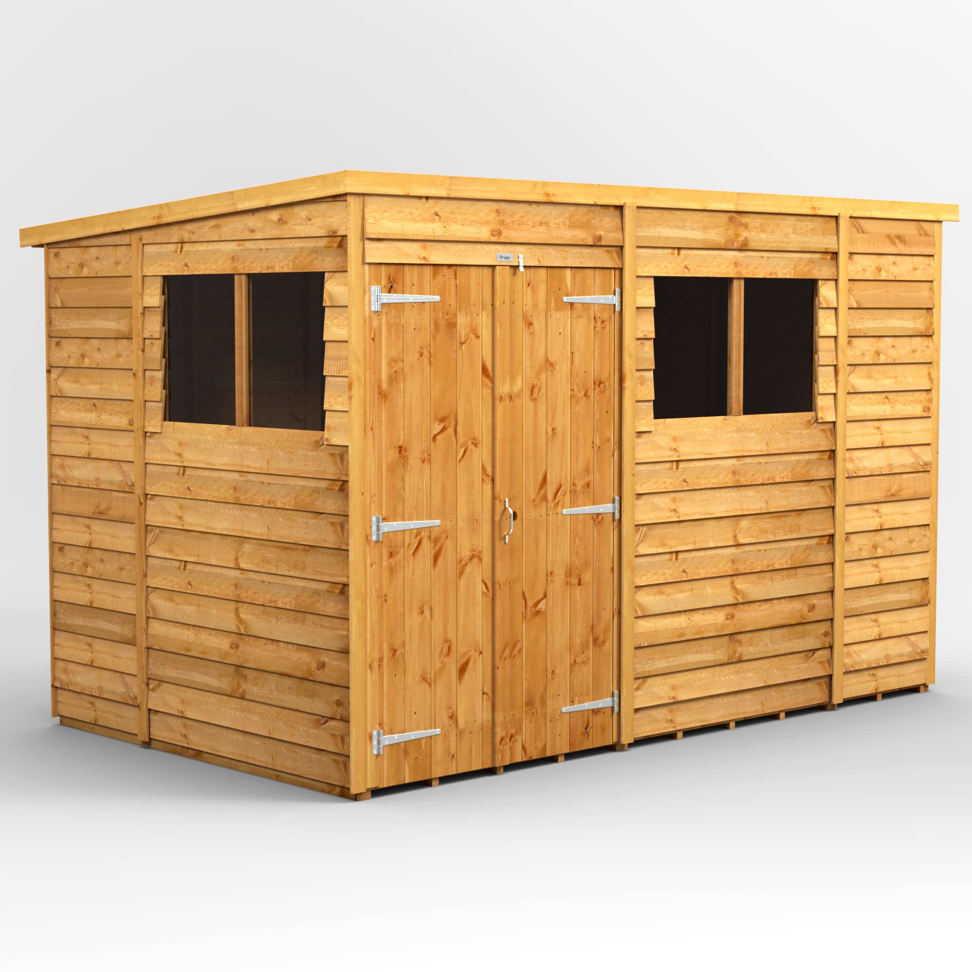 Powersheds High Grade Premium Pent Overlap Wooden Shed with Double Door, Security Features, Door & Window Flexibility, made from Extra Thick Timber