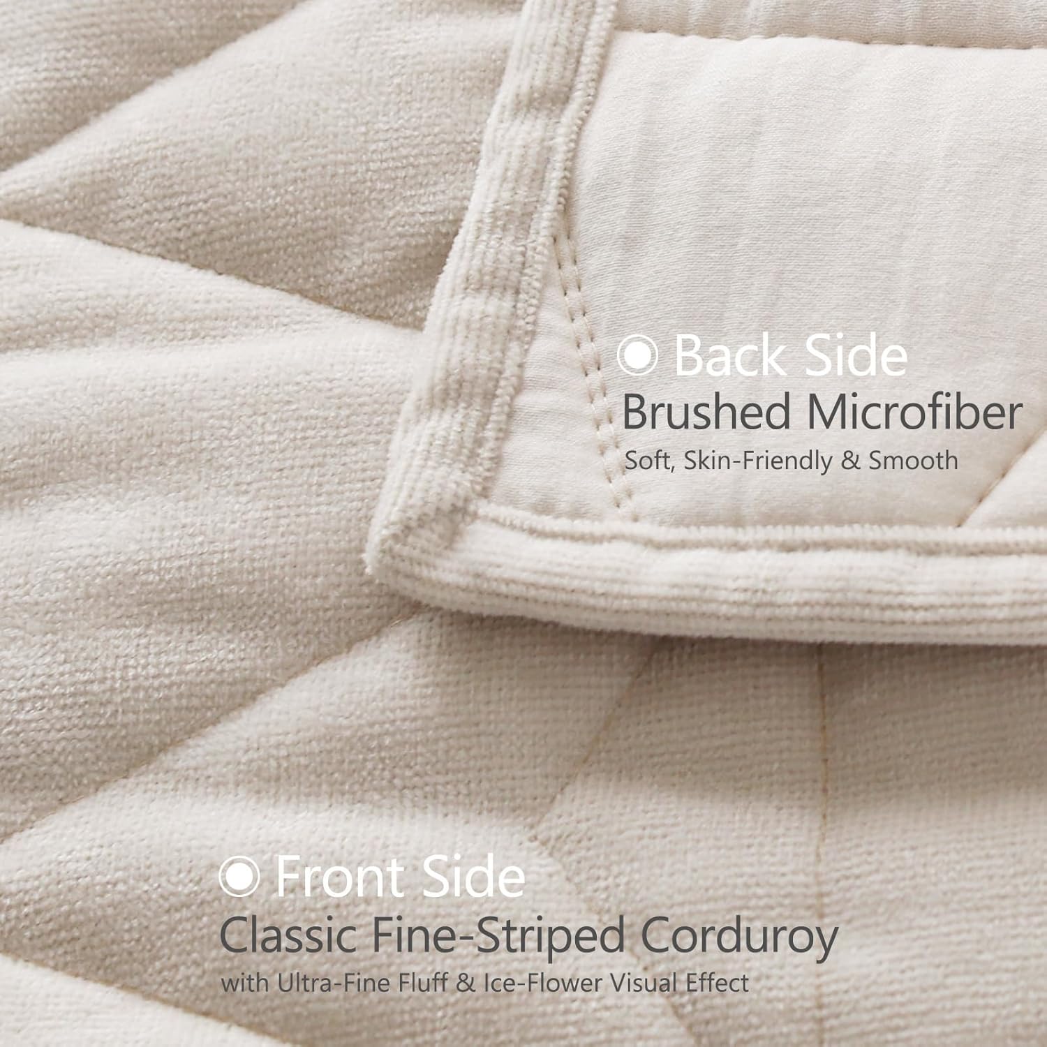 Corduroy Quilt Set Queen 90"x90", Lightweight All-Season Quilt with 2 Pillow Shams, Soft Fine-Striped Quilted Bed Cover, Khaki Gray