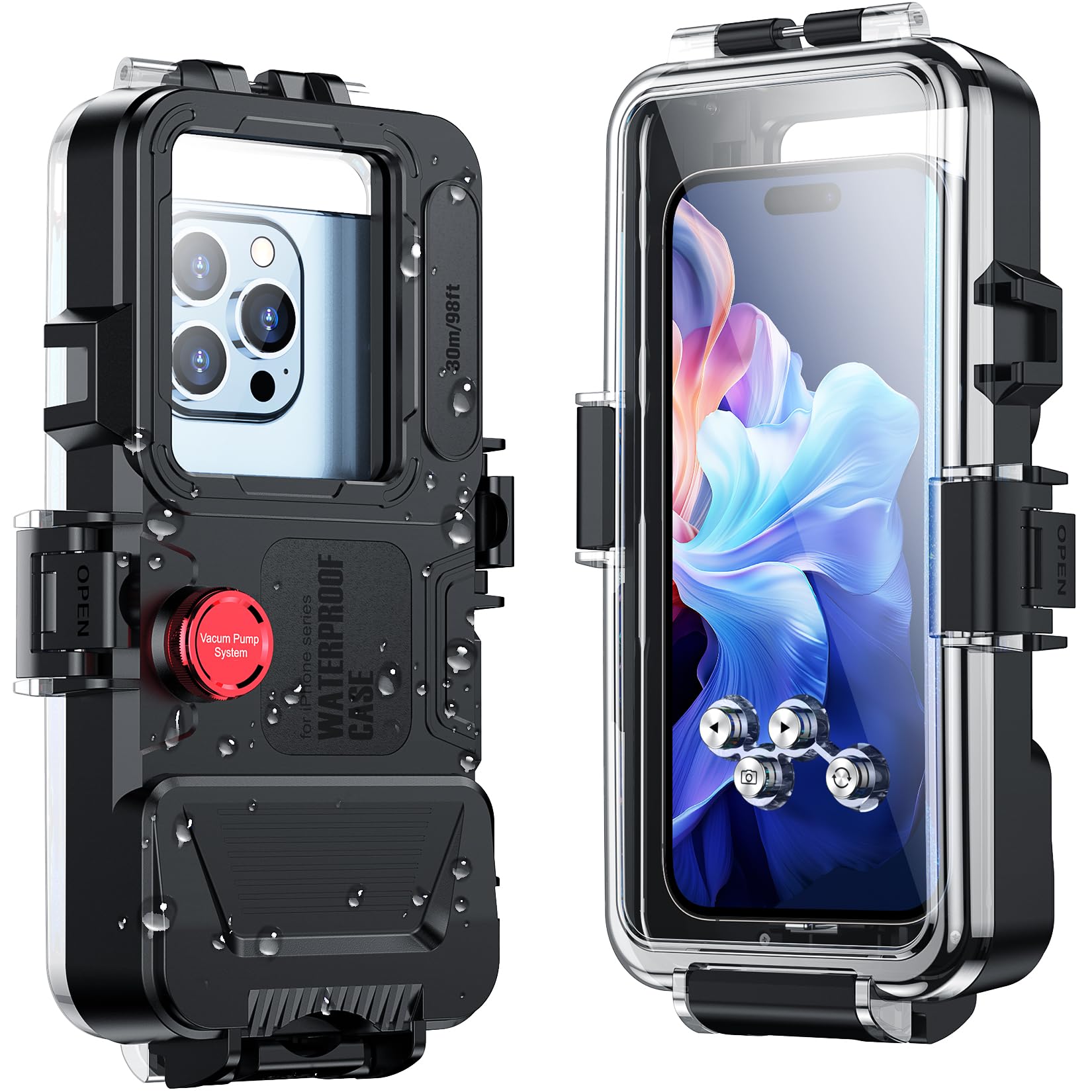 SPIDERCASE Underwater Case Only for iPhone Series,98FT/30M Diving Phone Case [Operated Underwater] Photo Video,Snorkeling Waterproof Case for iPhone