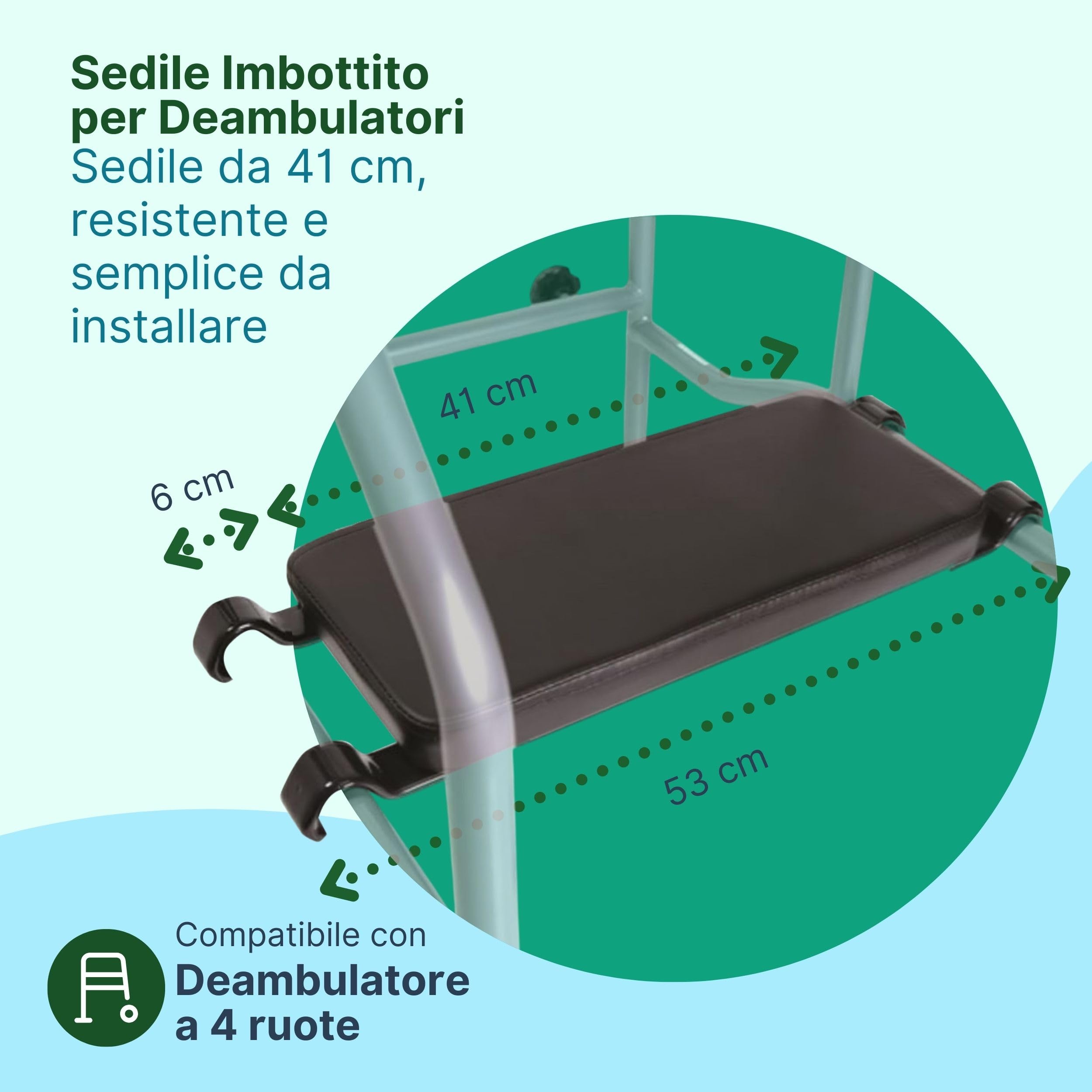 Sedile Imbottito per Deambulatori – Compatibile con Deambulatore 4 Ruote Anziani - Seduta 41 Cm