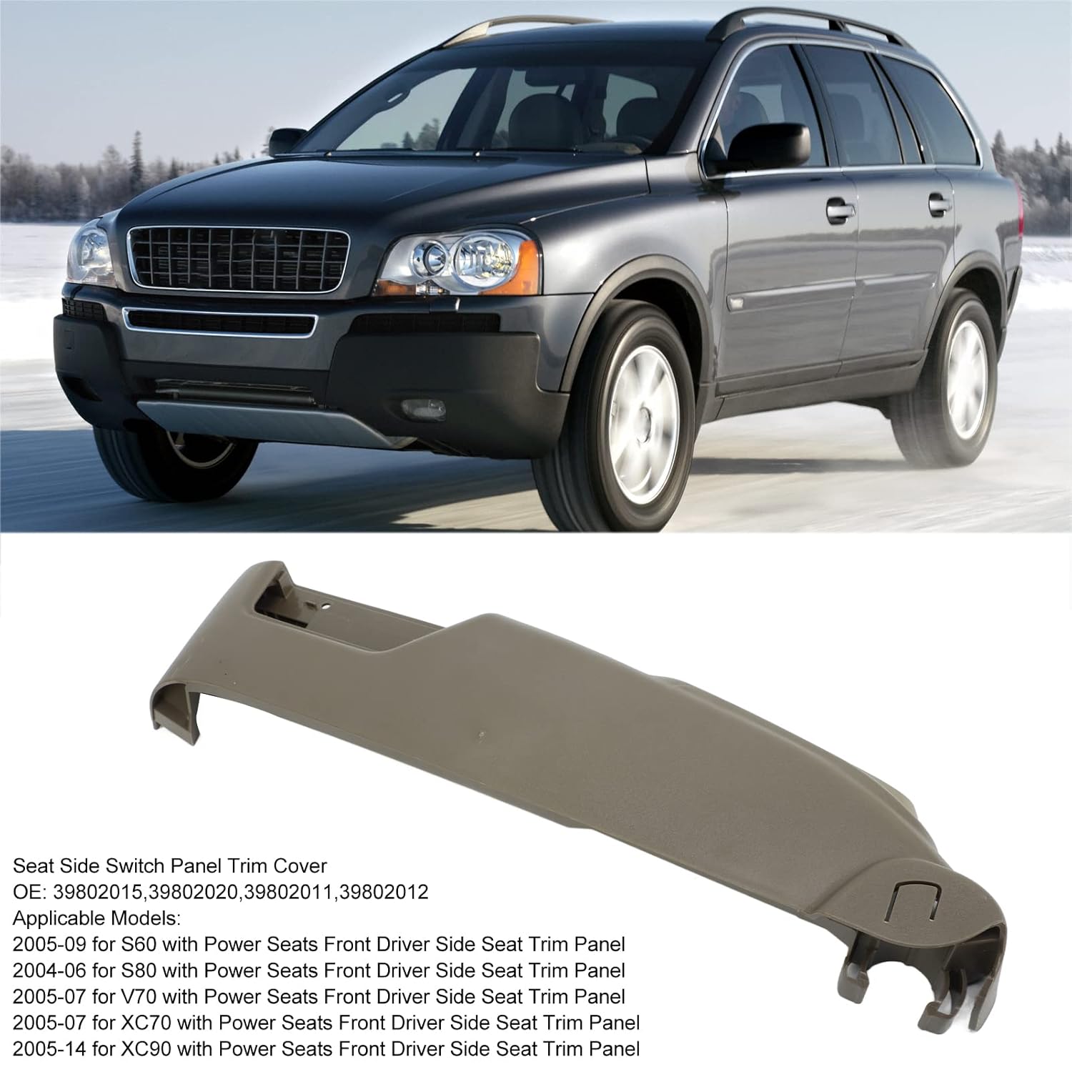 Seat Panel Trim Cover Front Left Power Seat Side Switch Panel Trim Cover 39802020 for S60 S80 V70 XC70 XC90