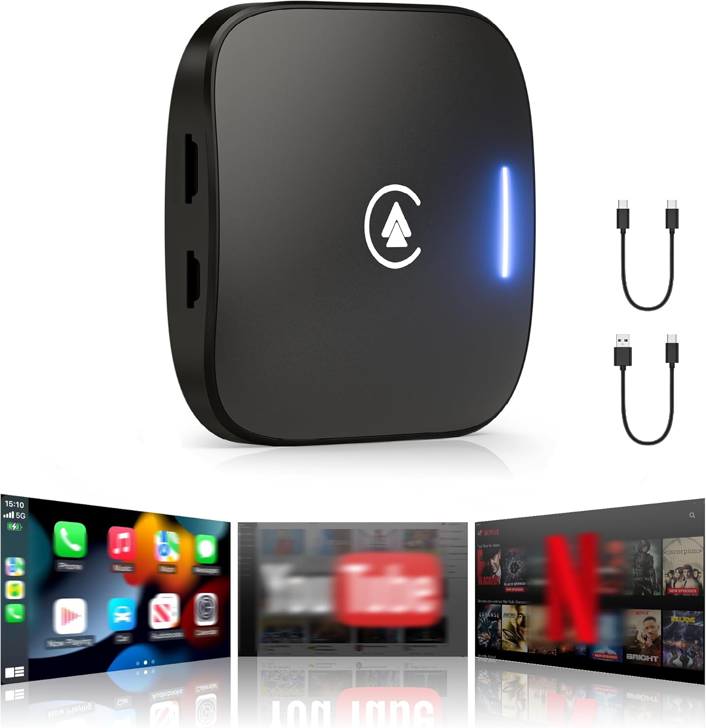 Magic AI Box 3.0 CarPlay 4-in-1 Wireless Carplay Adapter & Android Auto Dual WiFi + 4G SIM Split-Screen & Mirroring Supports TF Card Video Dowanlaod Any App for OEM Wired Car Play