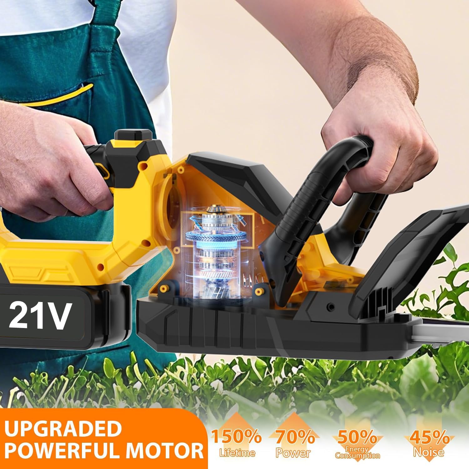 Tamaño Seto Batería,Cortasetos Inalámbrico De 21 V | con Batería De 2000 Mah Y Cargador Rápido,Velocidad De 2000 RPM,Doble Cuchilla De Corte, para Arbustos, Jardín, Césped