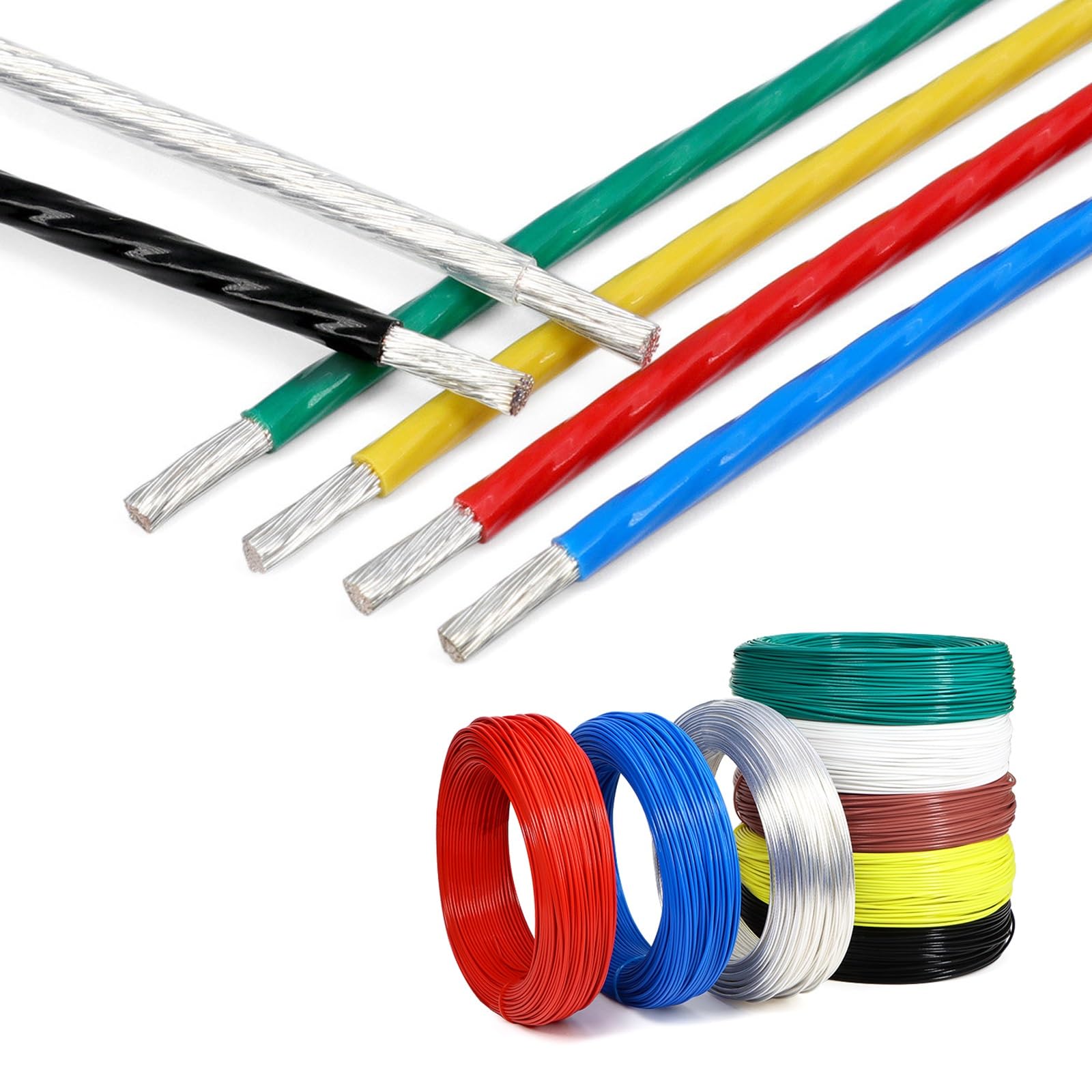 Teflon 392°F Hochtemperaturdraht, Flexibles, Verlustarmes Kabel 30/28/26/24 Gauge, 6-30AWG Sauerstofffreies Kupfer Mit Versilberten Kernen, Draht For Kopfhörer, Kommunikation, Beleuchtung(15ft,18AWG)