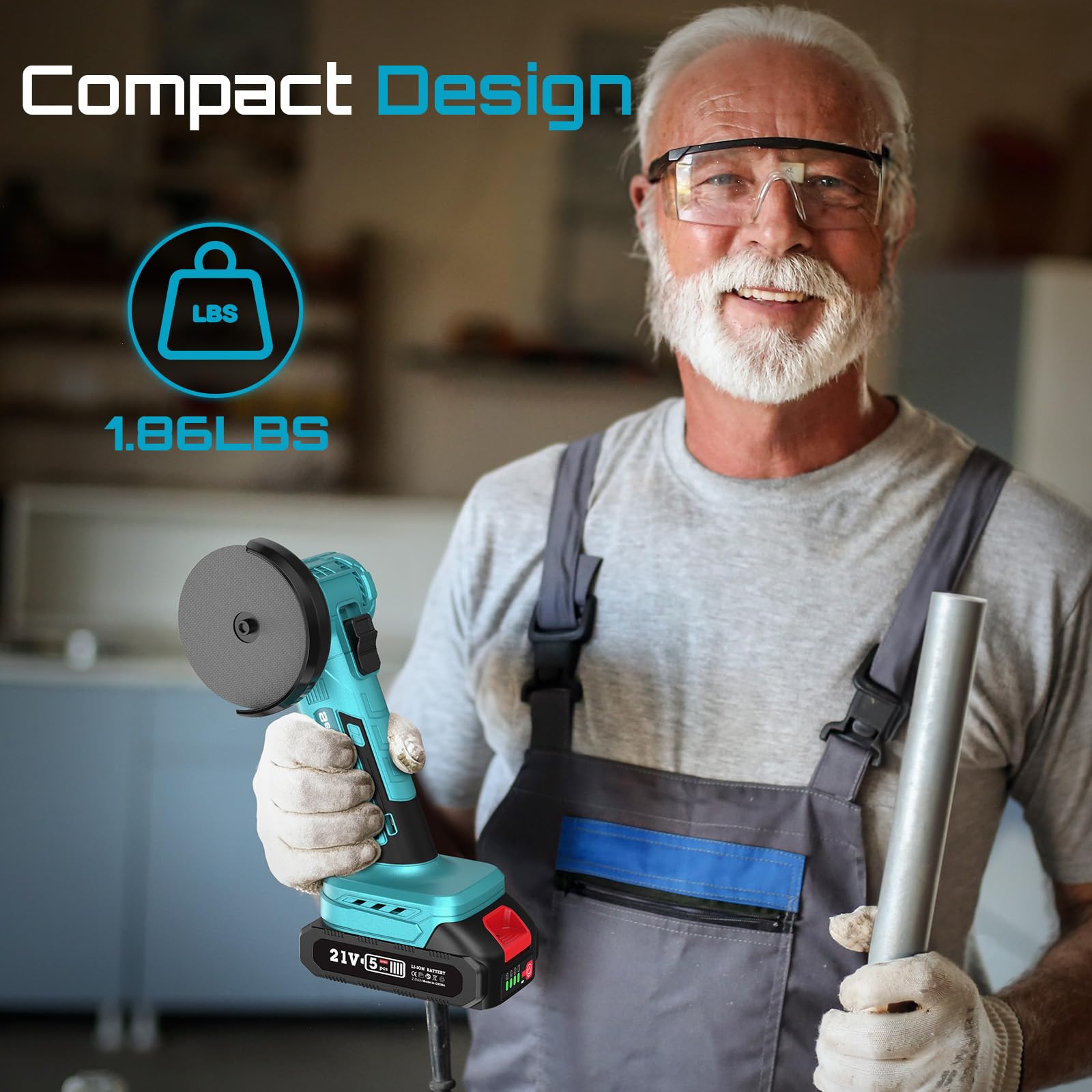 Cordless Angle Grinder Kit - 21V Brushless Mini Grinder With 2 Batteries & 7 Discs, 19000 RPM - View #9