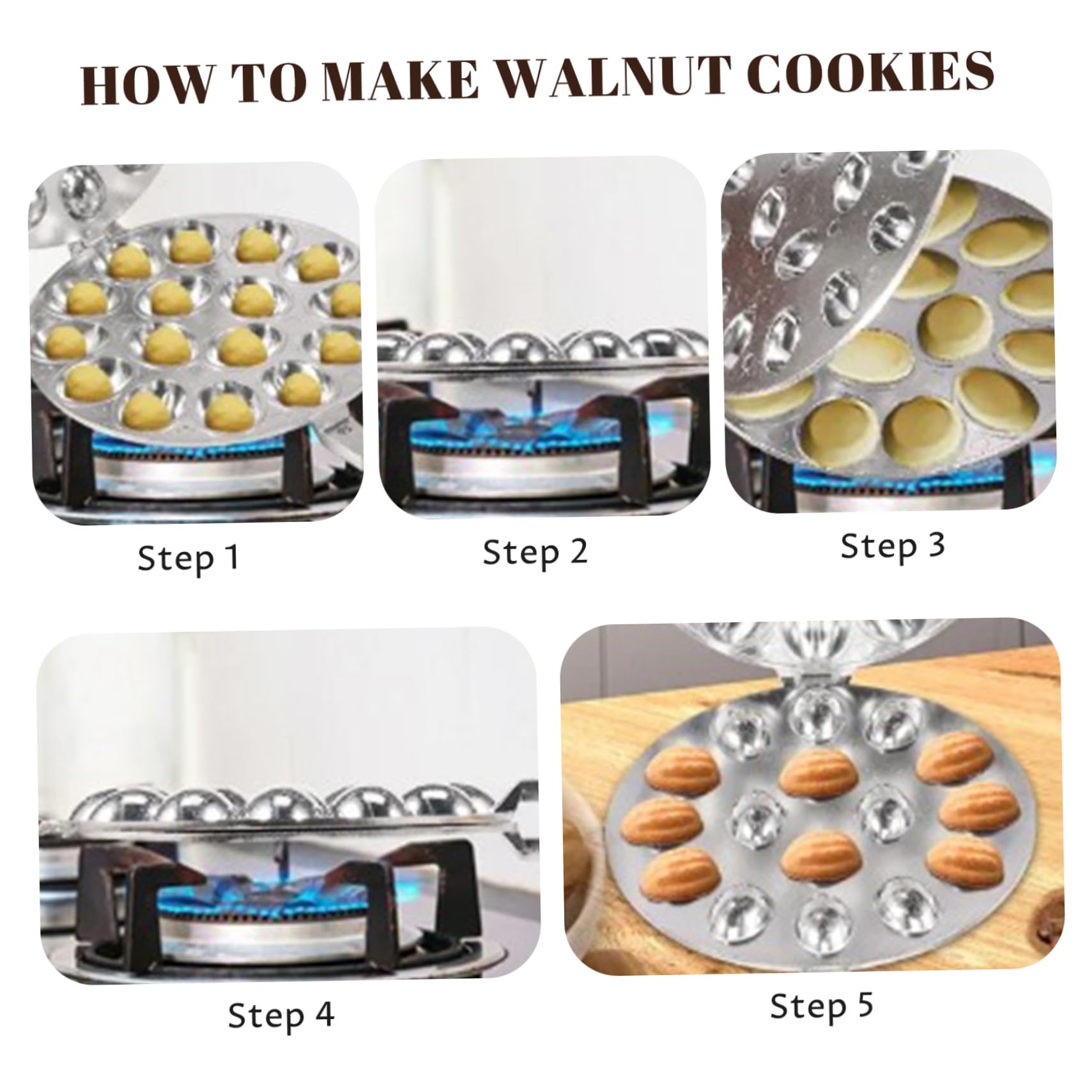 Stampo per biscotti in noce, 16 cavità con manico, lungo 45 cm, perfetto per cuocere deliziosi biscotti alle noci