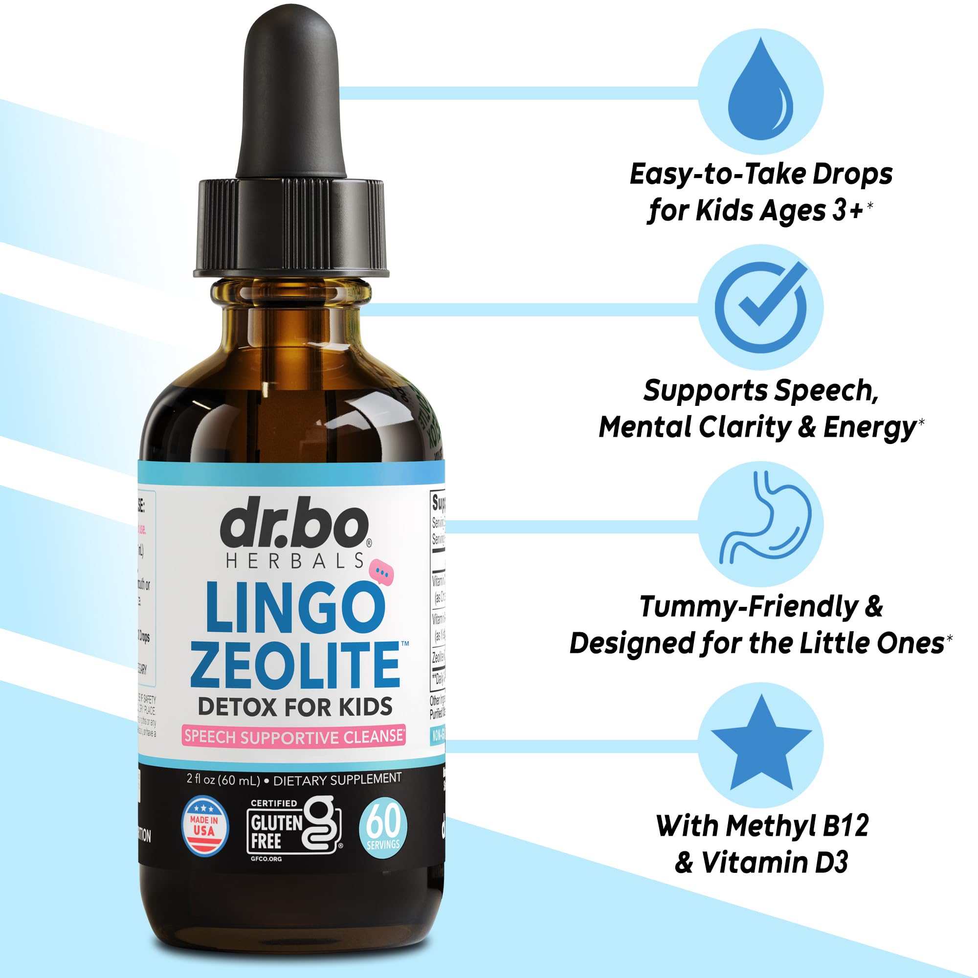 Zeolite Detox for Kids Lingo Drops - Natural Lingo Zeolite Drops for Kids Methylated B12 & D3 Advanced Clinoptilolite - Pure Extra Clinoptilolite Leap Liquid Detox Body Cleanse Supplement Ages 3+, 2oz — Amazon image 2
