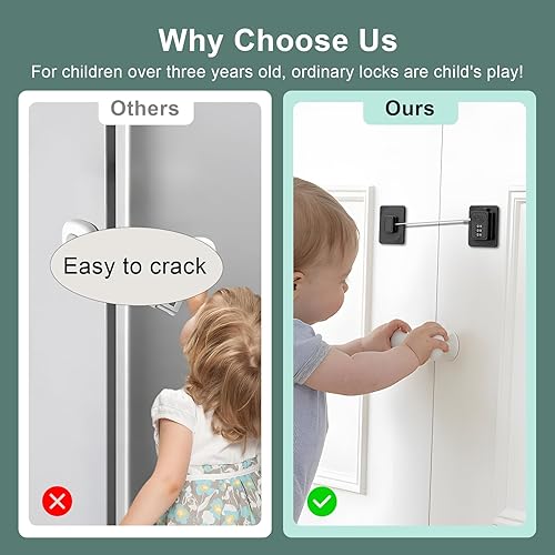 Miniatura 4 de Paquete de 2 cerraduras para refrigerador con contraseña, combinación de cerradura de seguridad a prueba de niños, cerradura de nevera a prueba de