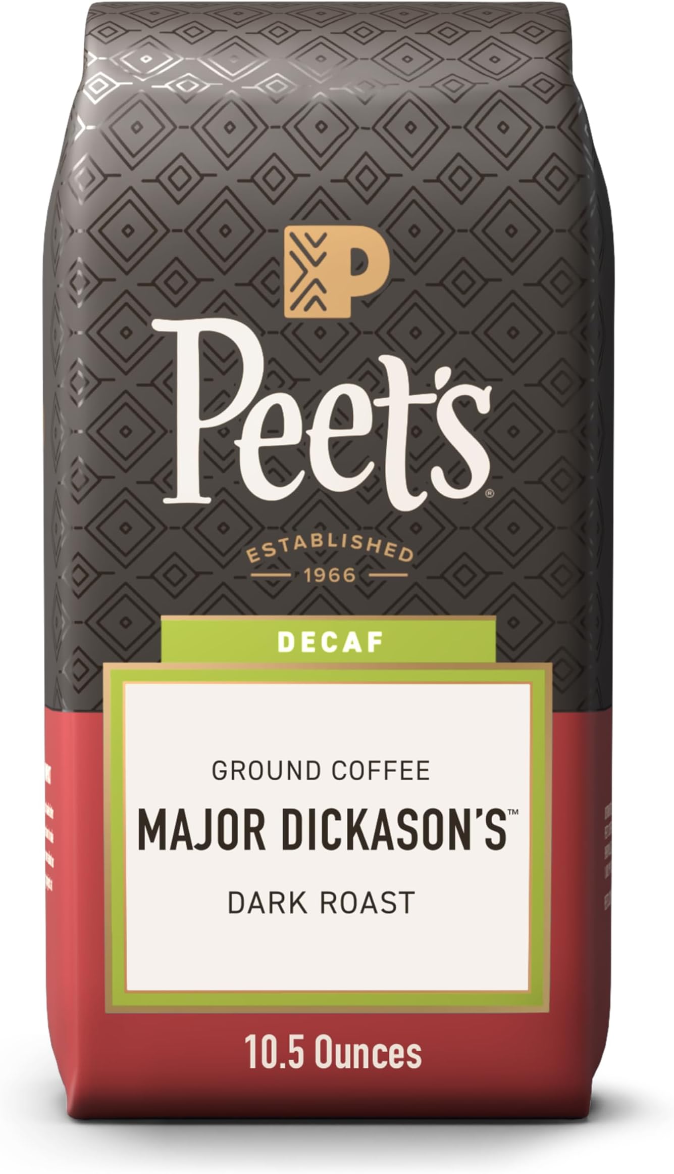 Peet's Coffee Decaf Major Dickason's Blend, Dark Roast Ground Coffee, 10.5 Ounce Bag, Decaffeinated, Direct Trade Coffee
