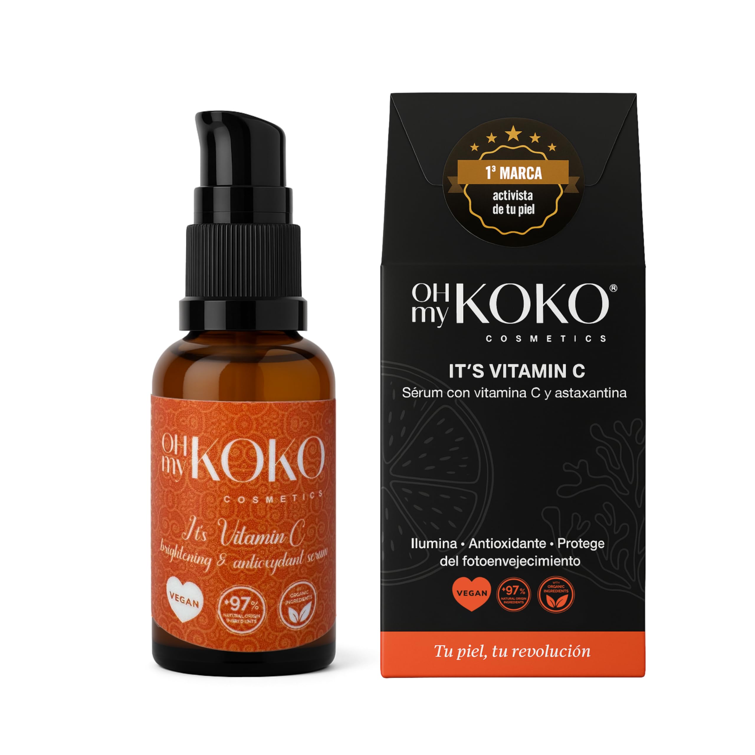 OhMyKoko | Sérum Visage Vitamine C et Astaxanthine | Sérum Anti-Taches, Antioxydant et Anti-Âge | Teint Éclatant et Uniforme | Illuminateur | Hydratation et Protection | Tous Types de Peaux | 30 ml