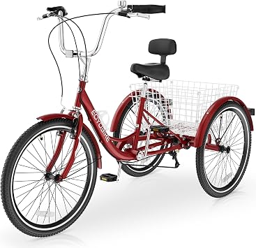 Slsy Adult Tricycles, 3 Wheeled Bikes 20/24/26 Inch, Trikes for Seniors | Low Step-Through, Shopping/Dog Basket, Wide Saddle with Backrest, 7 Speed, 350lbs Capacity, Easy Setup, Safe for Beginners